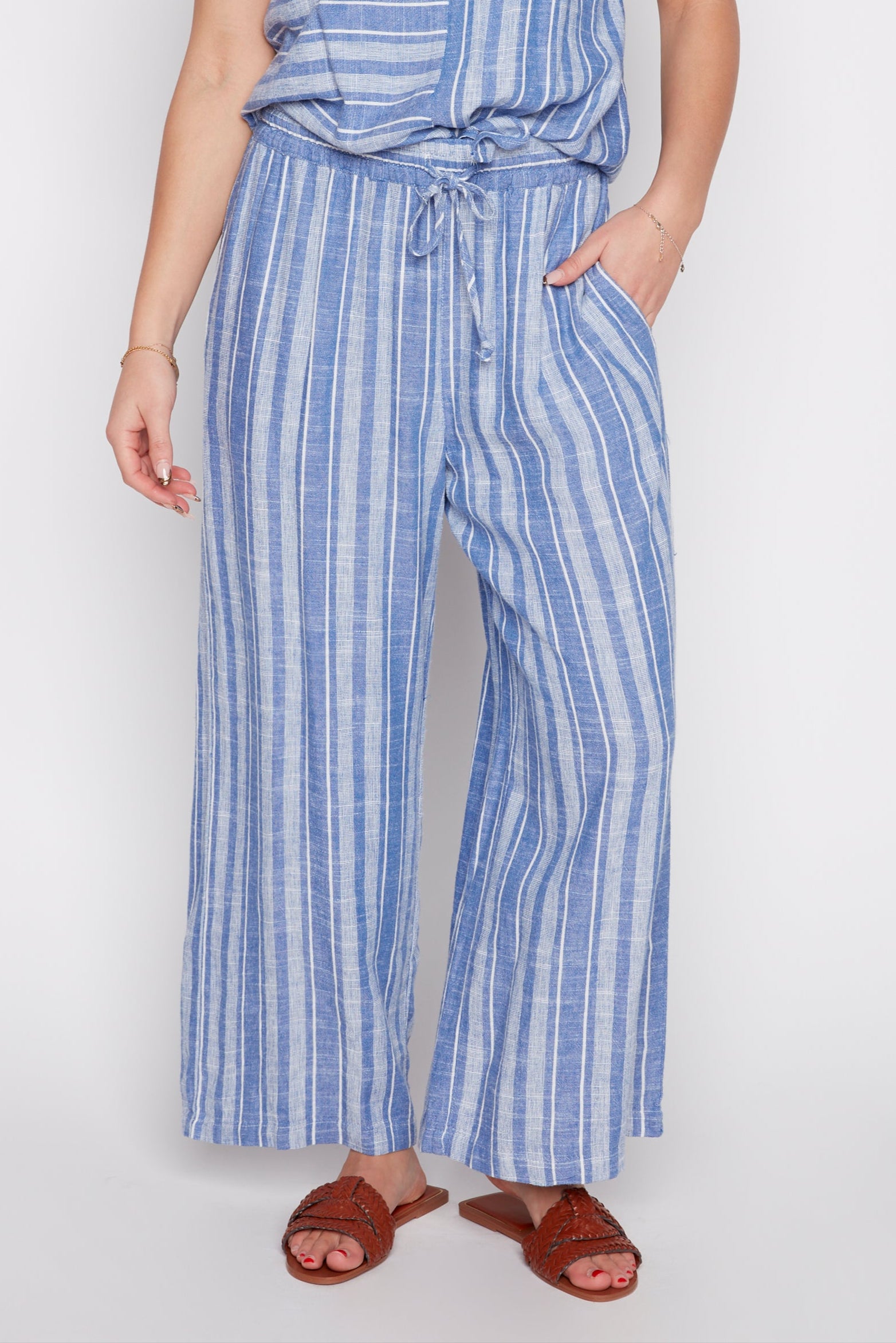 Linen blend stripe pant