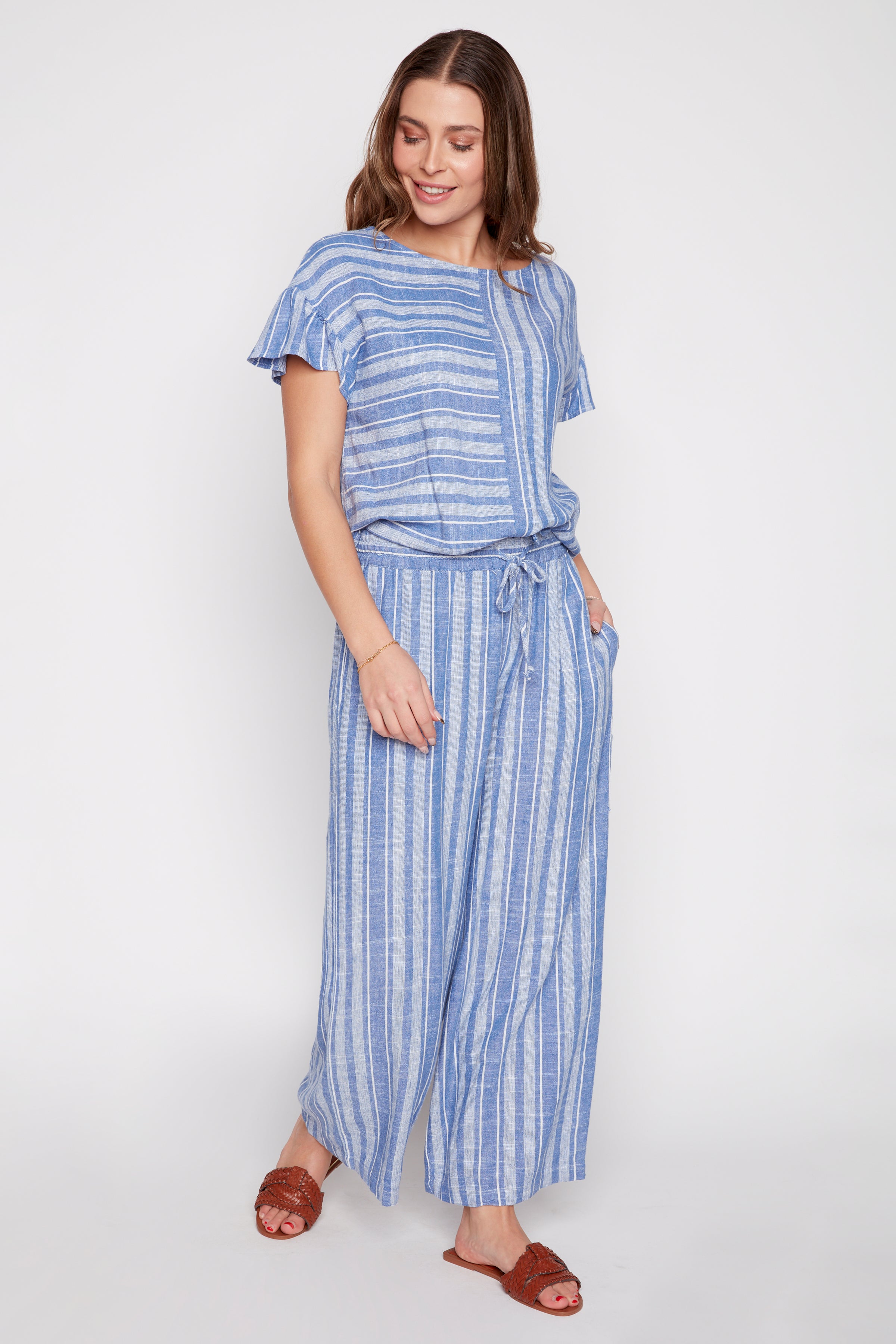 Linen blend stripe pant