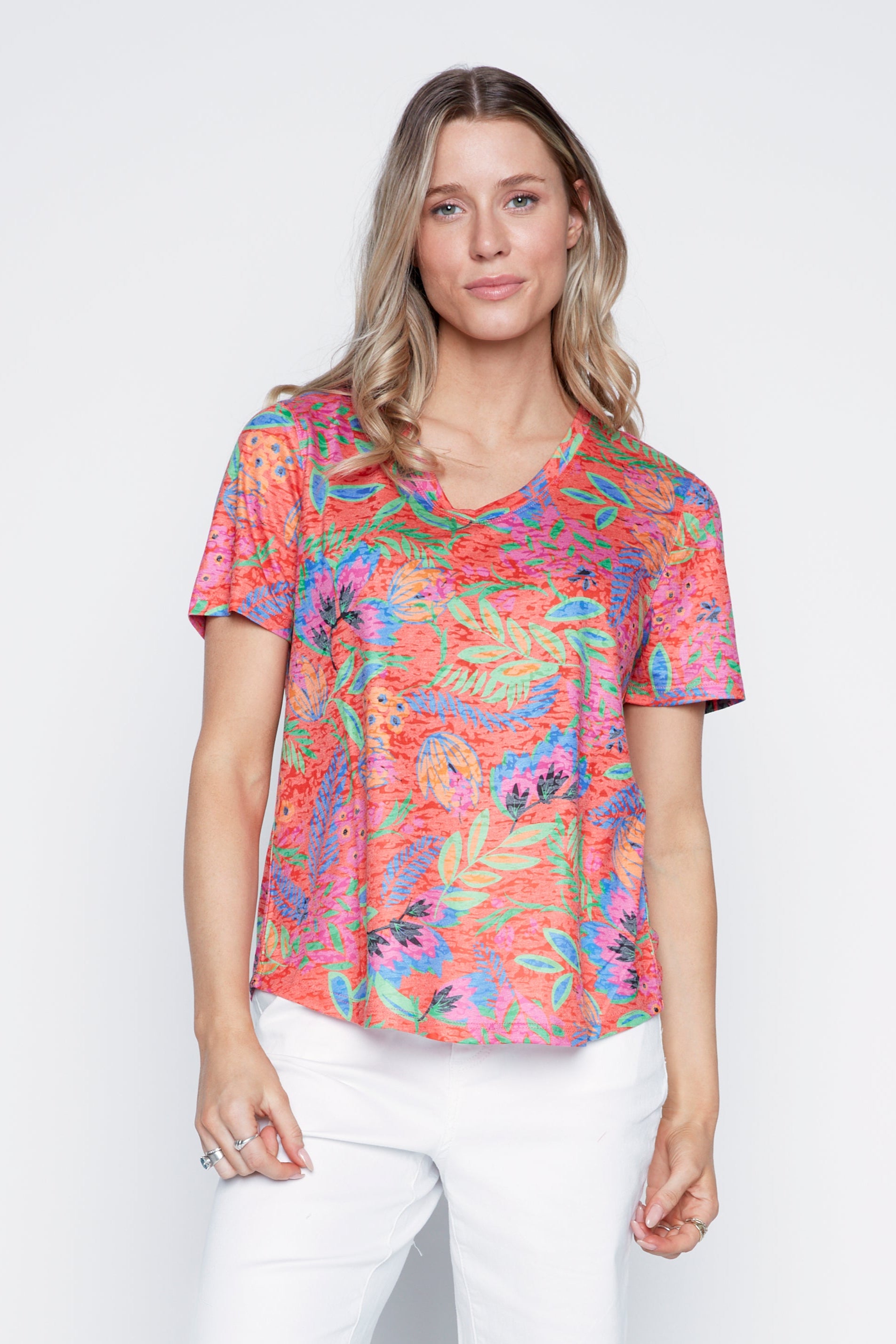 Burn out leaf print t-shirt