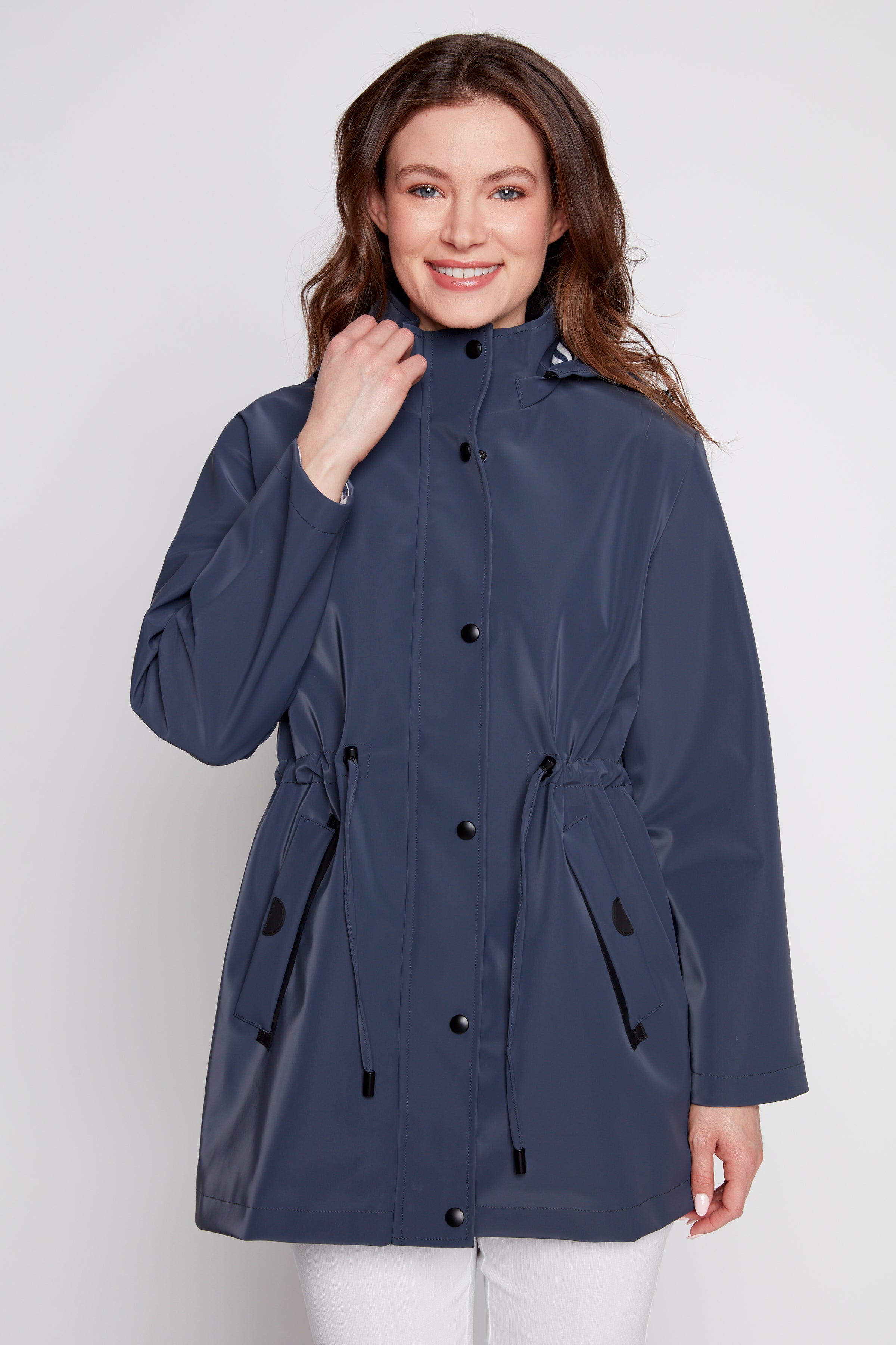 Drawstring waist raincoat