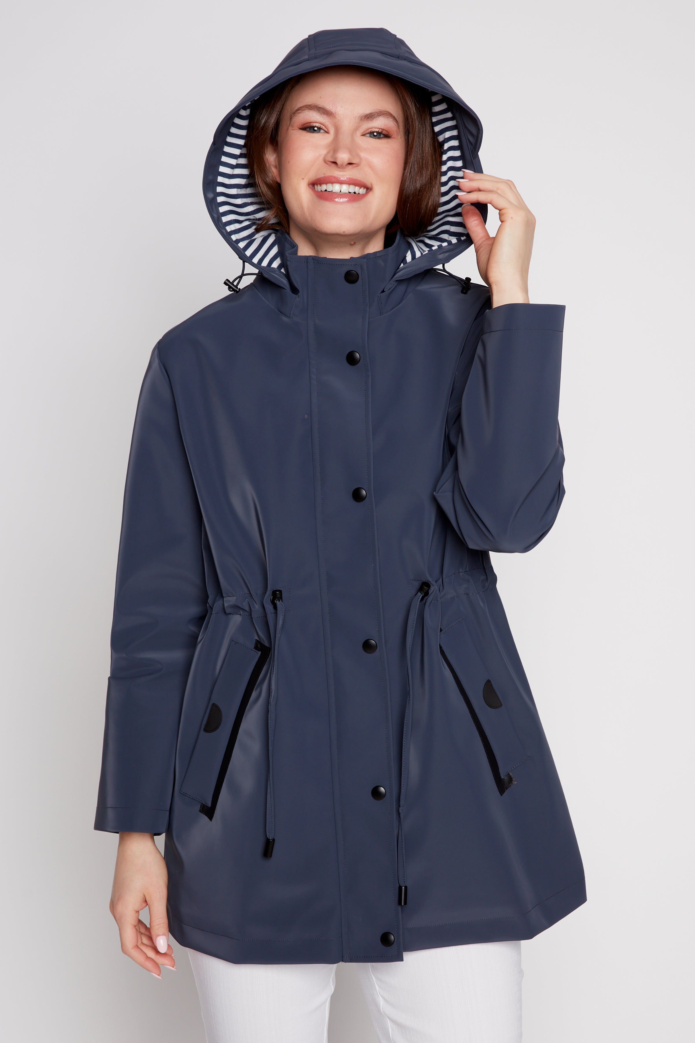 Drawstring waist raincoat