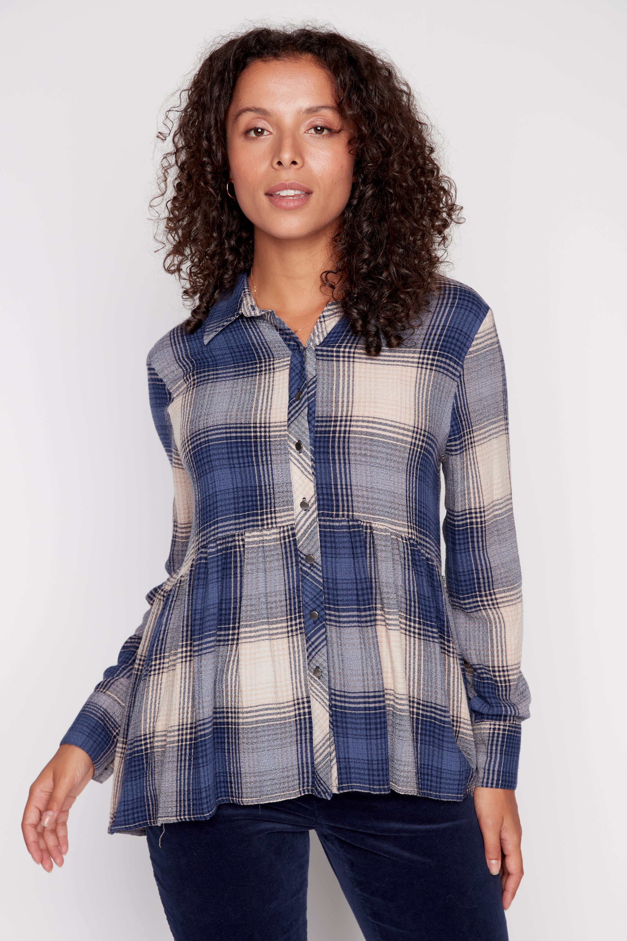 Stretch plaid blouse