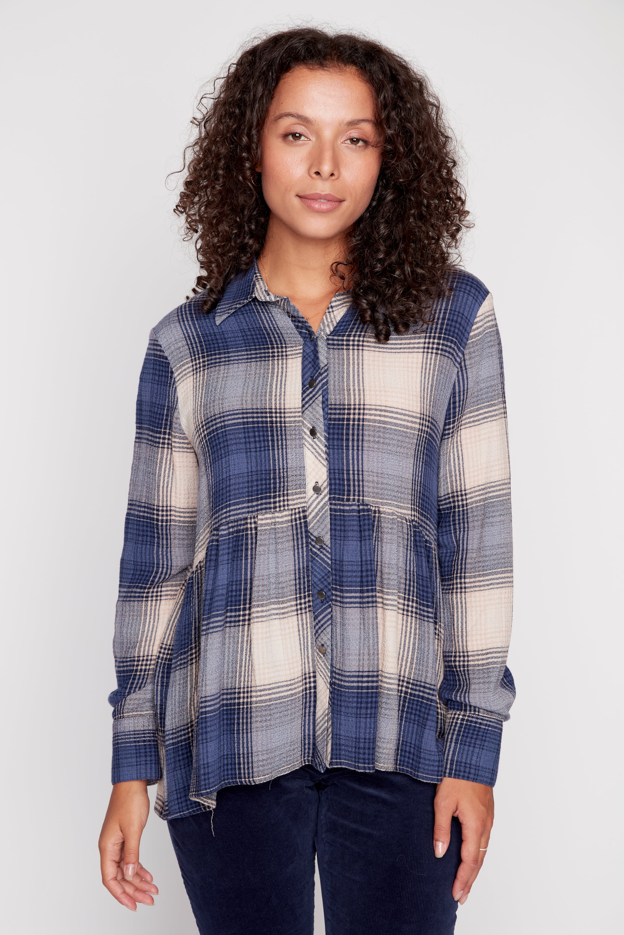 Stretch plaid blouse