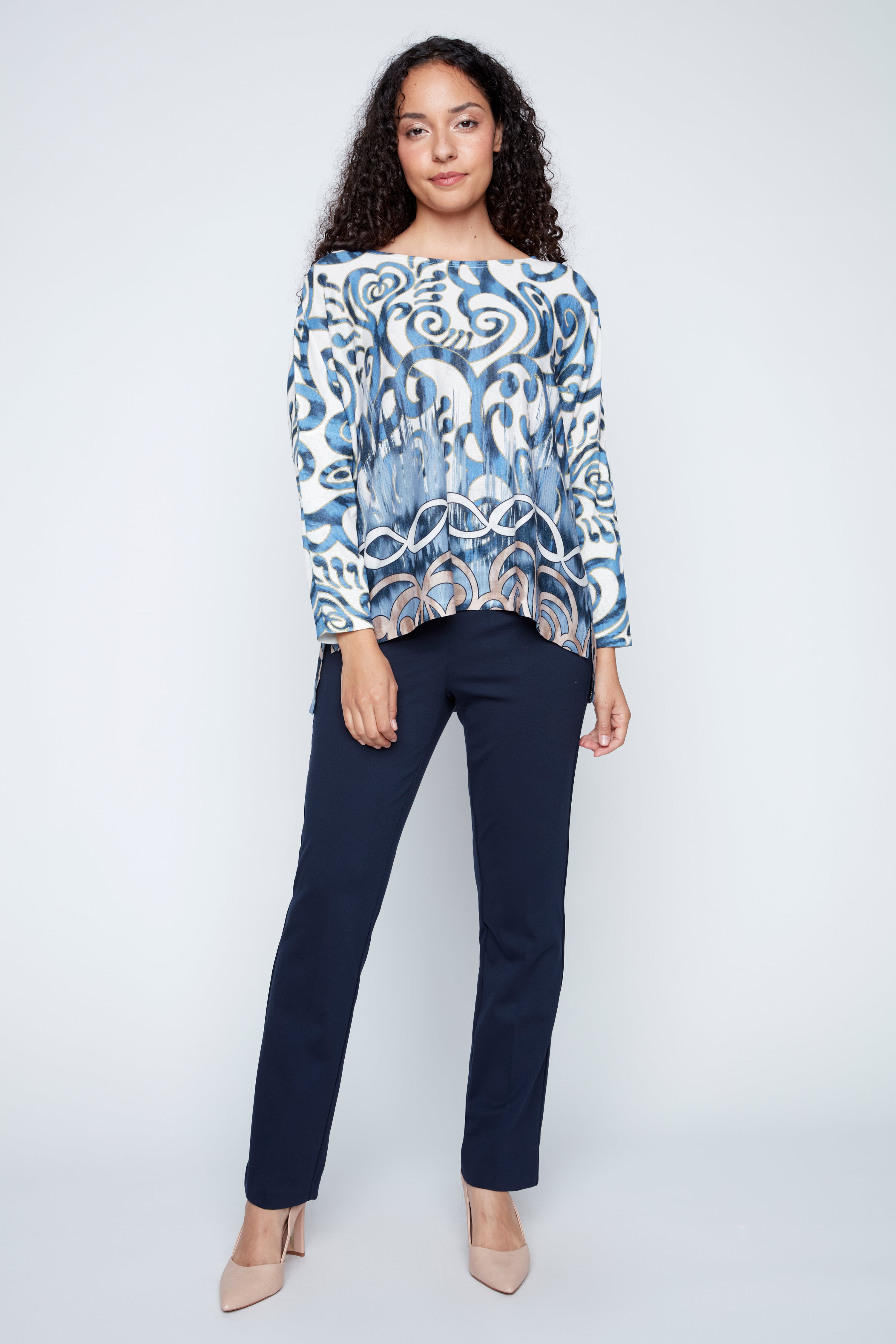 Blue ombre swirl print top