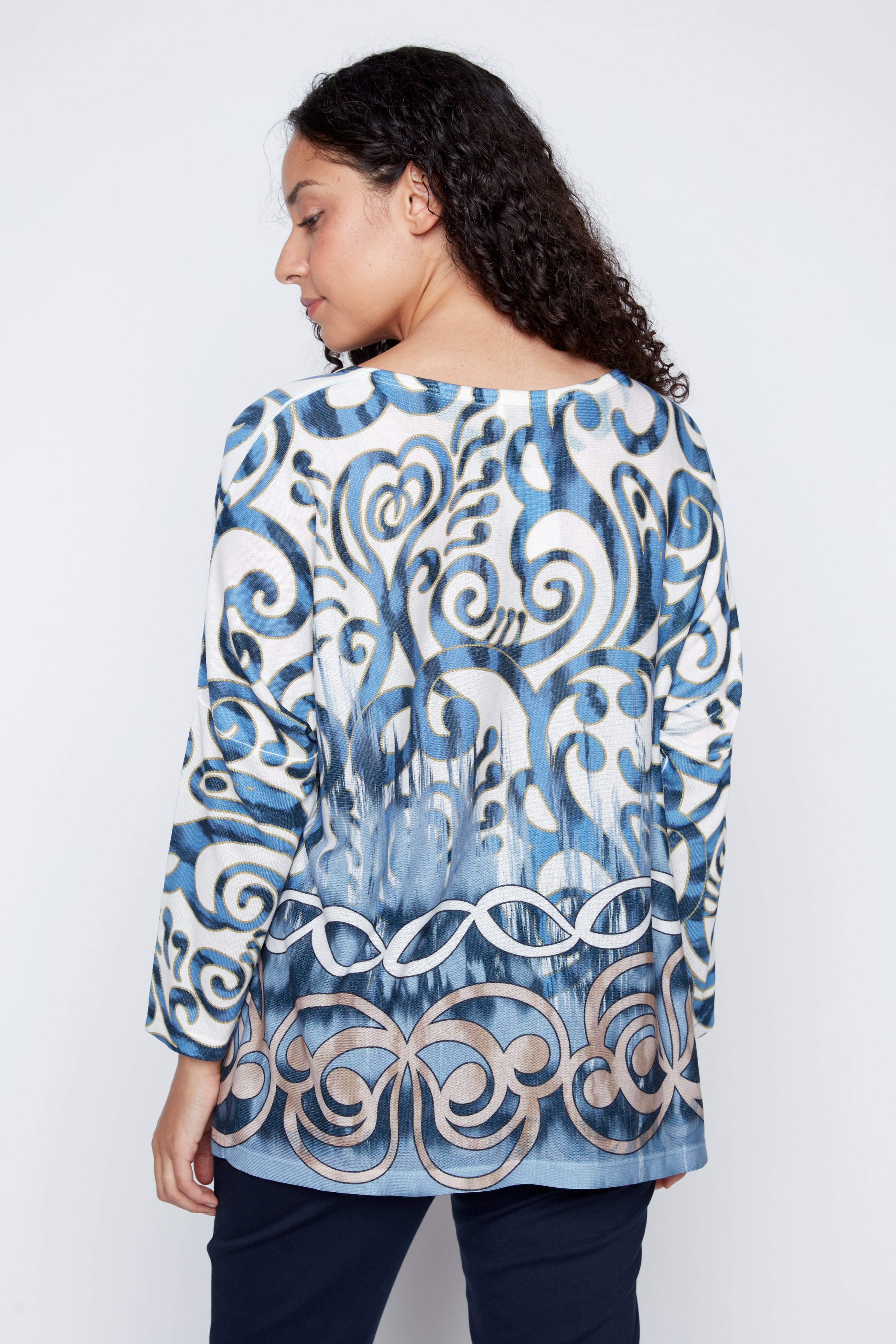 Blue ombre swirl print top