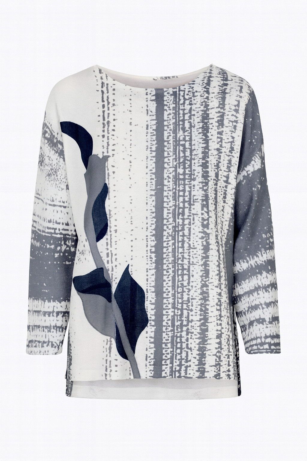 Artistic stripe and leaf pattern top