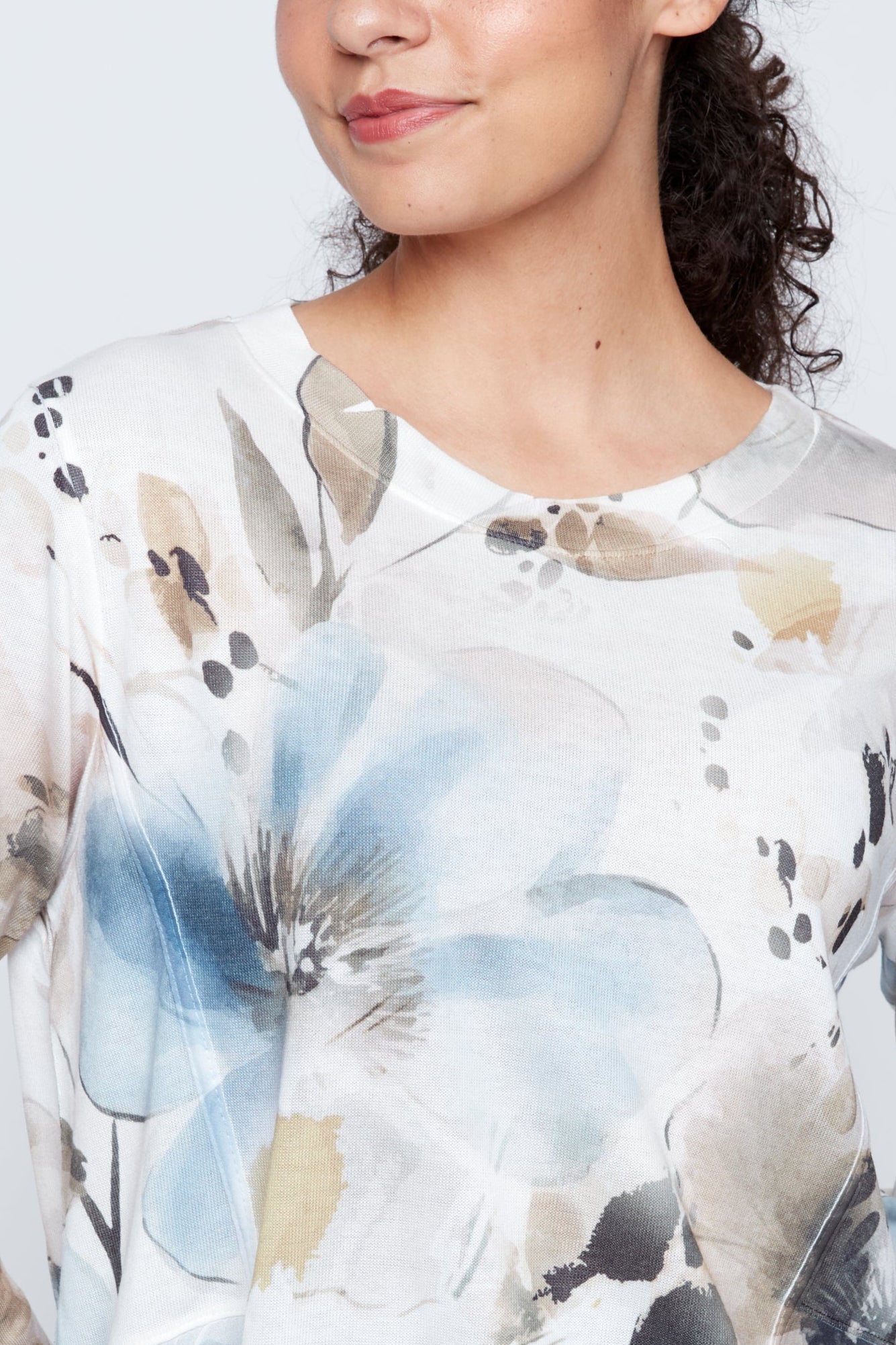 Floral print chiffon trim top