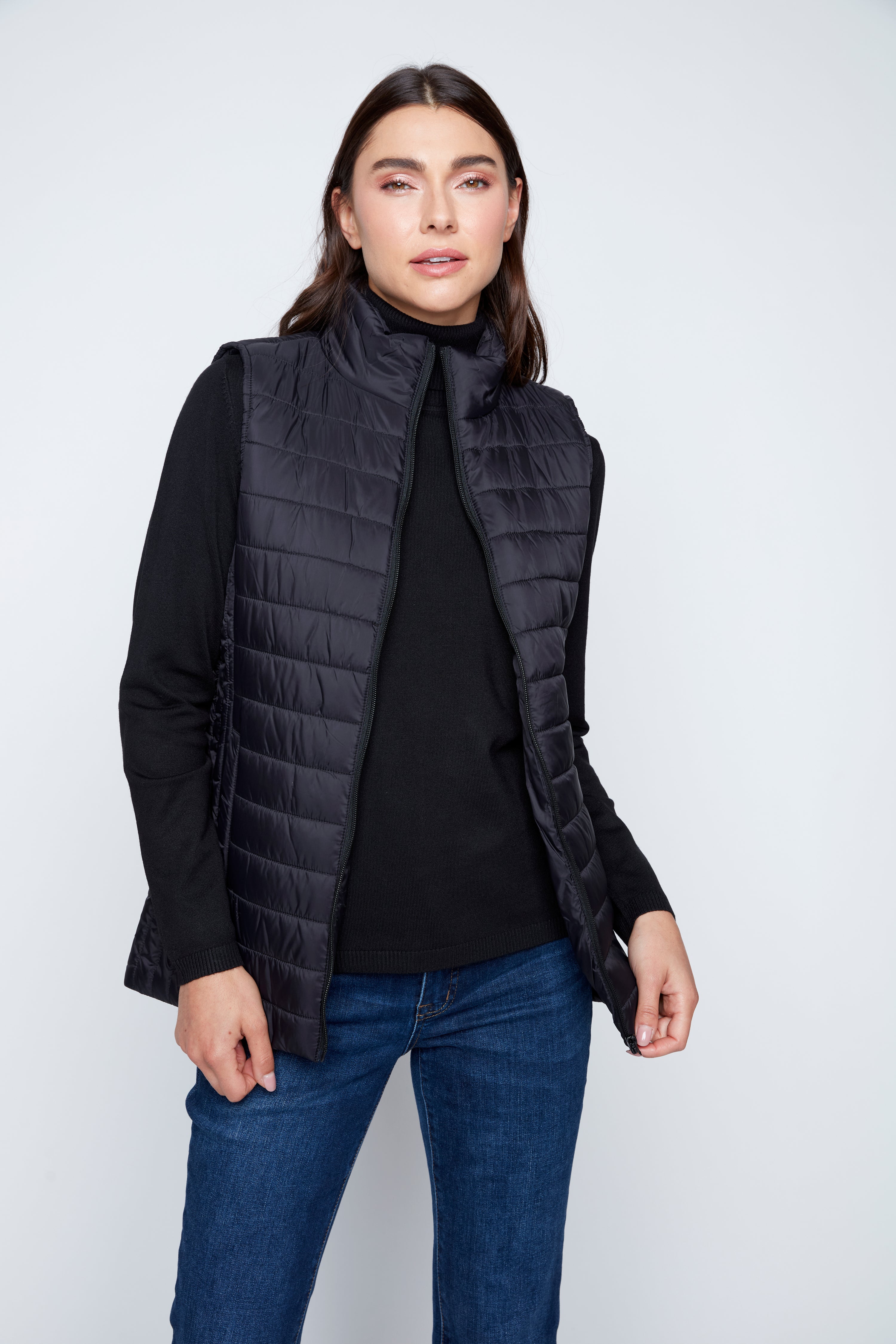 Black quilt puffer vest