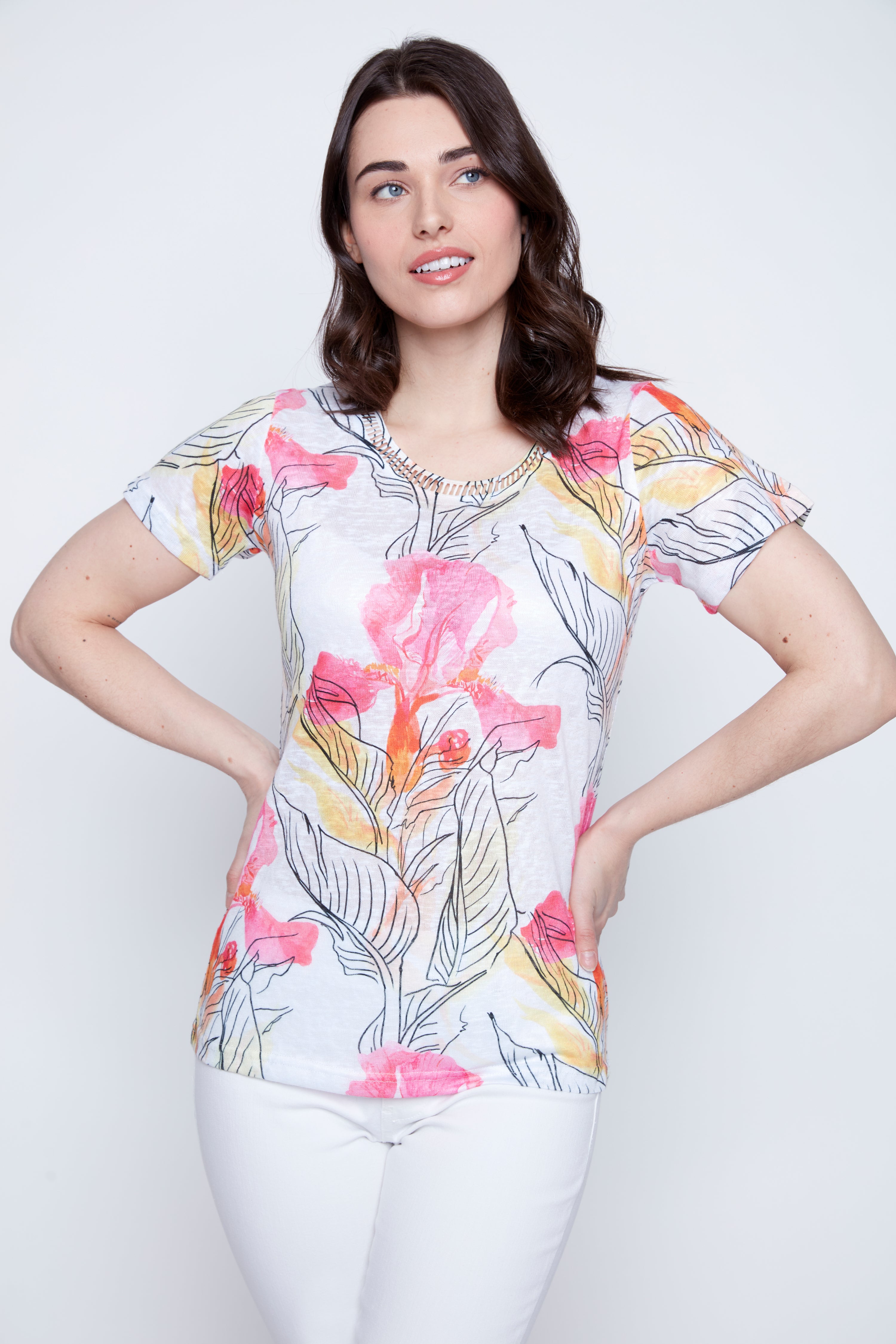 Iris and leaves print top