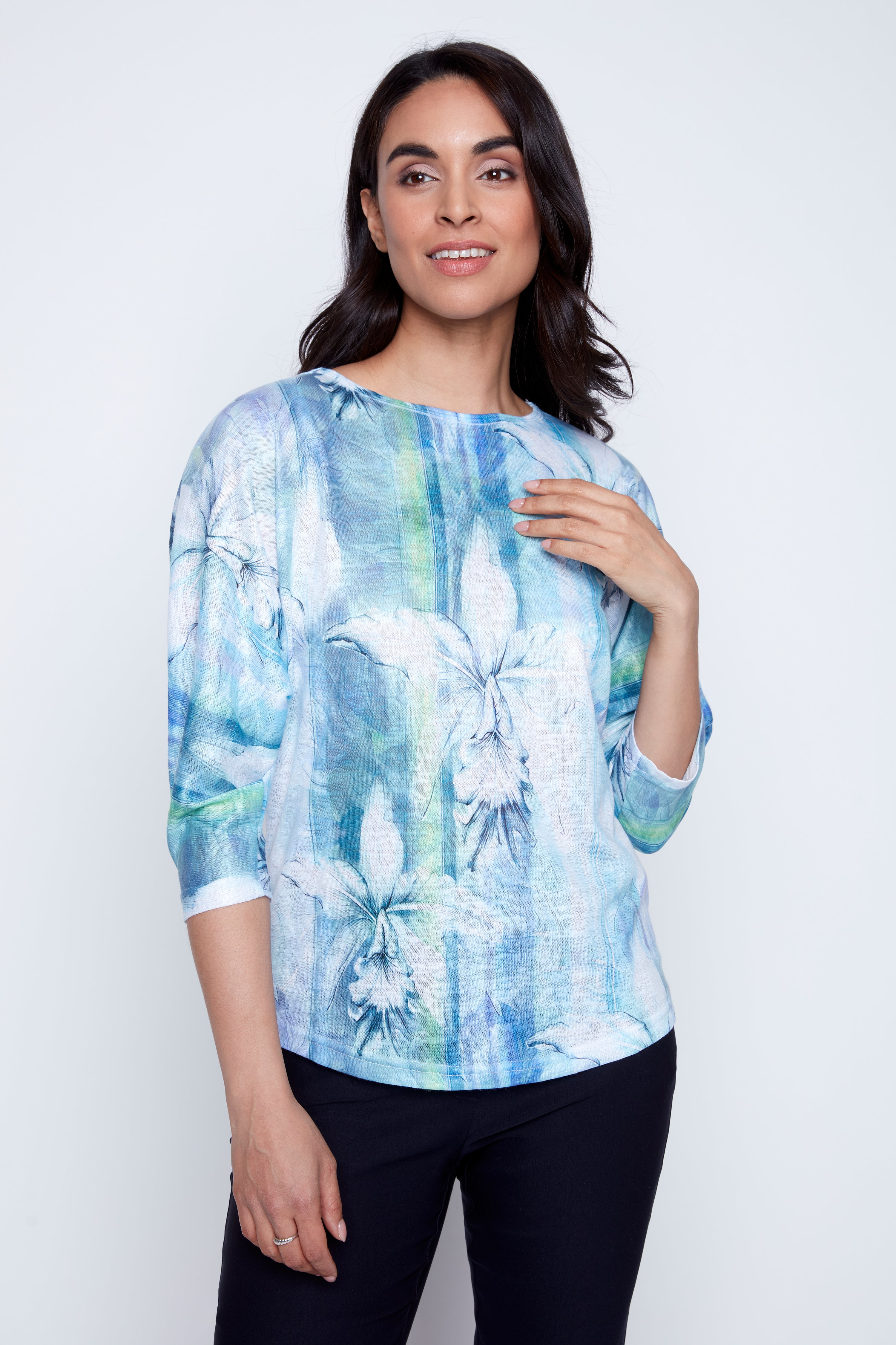 Lilies print knit top