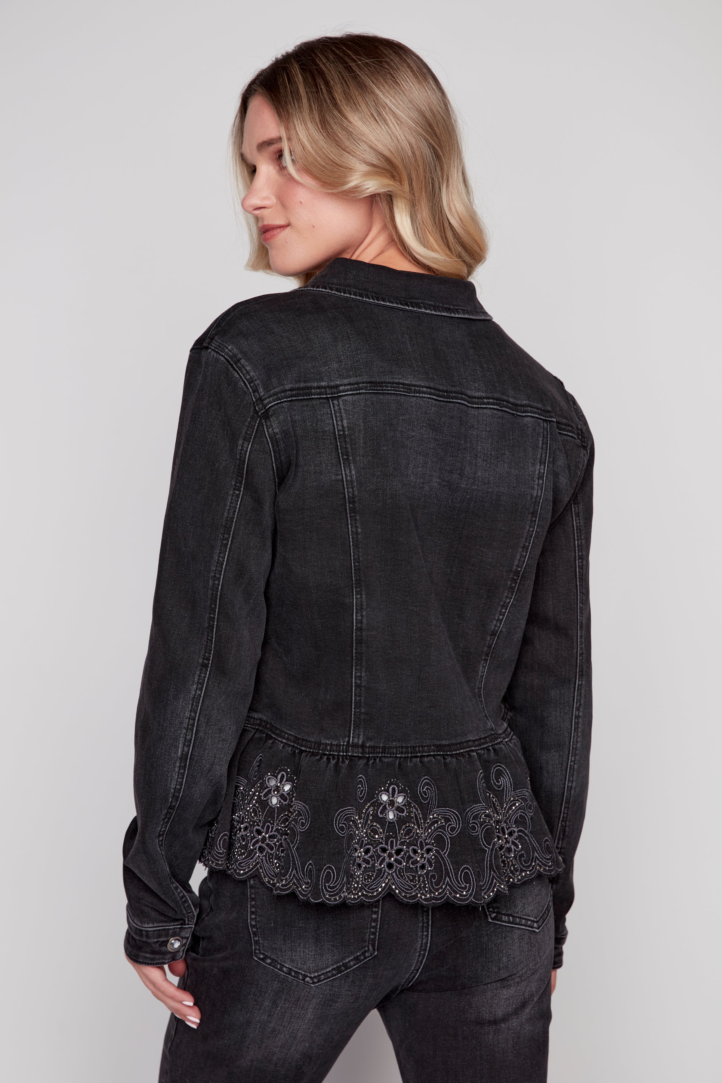 Laser embroidery jean jacket