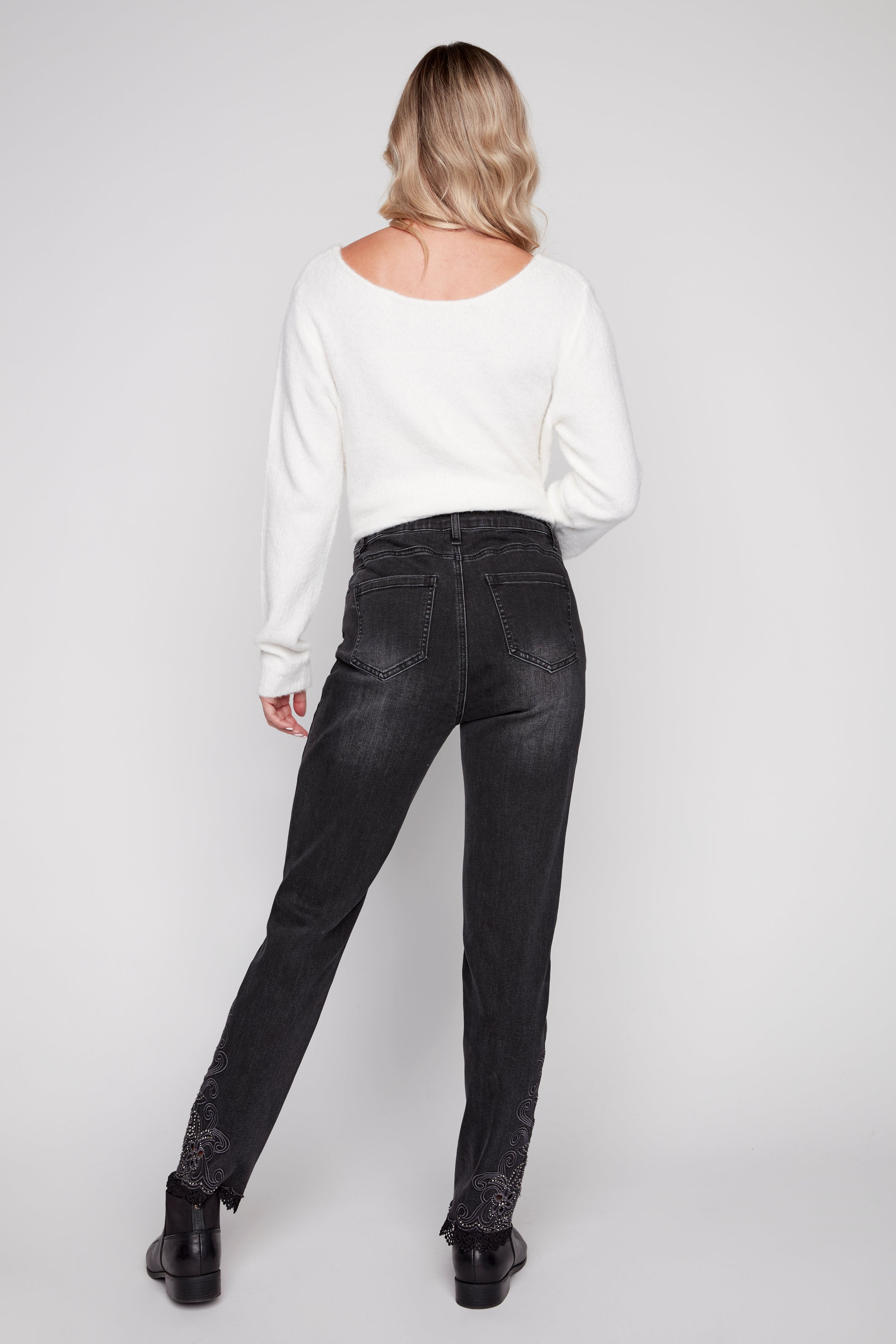 Laser embroidery hem jean