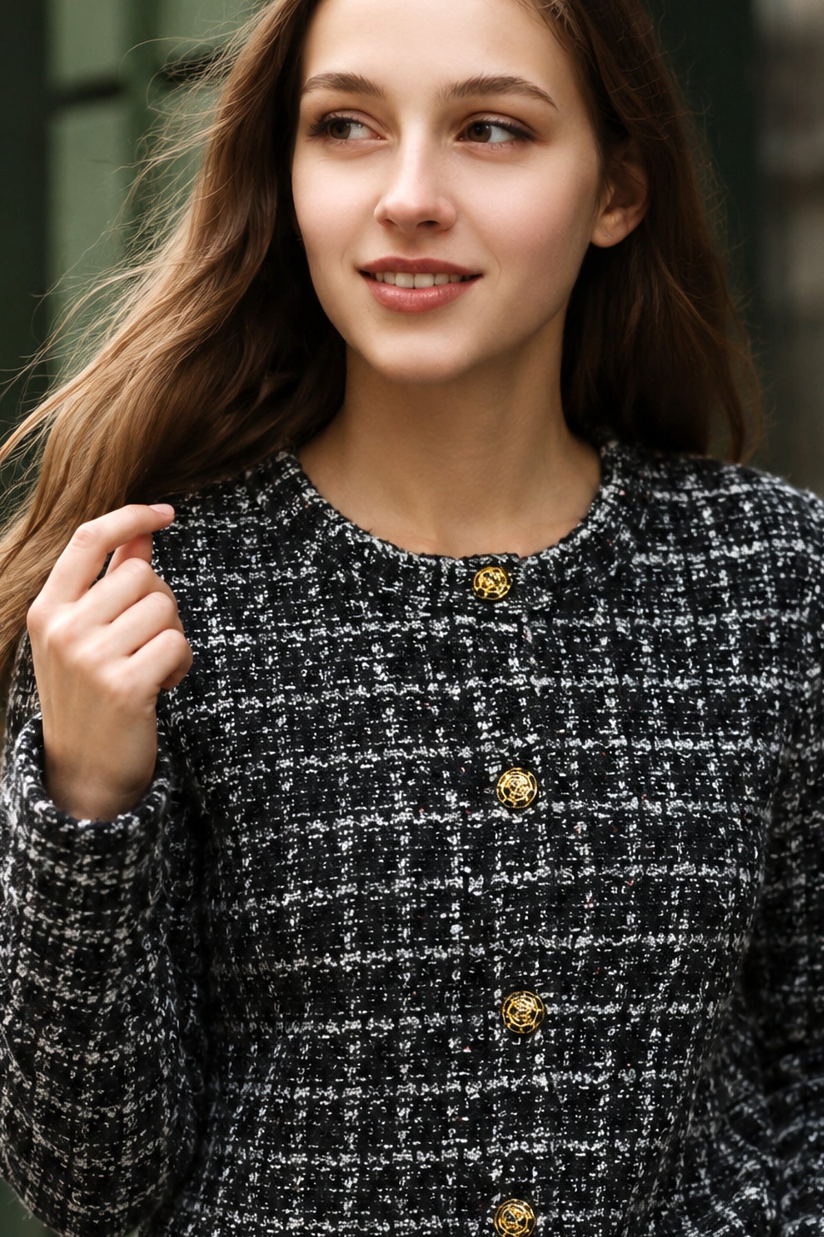 Bouclé Button-Front Jacket