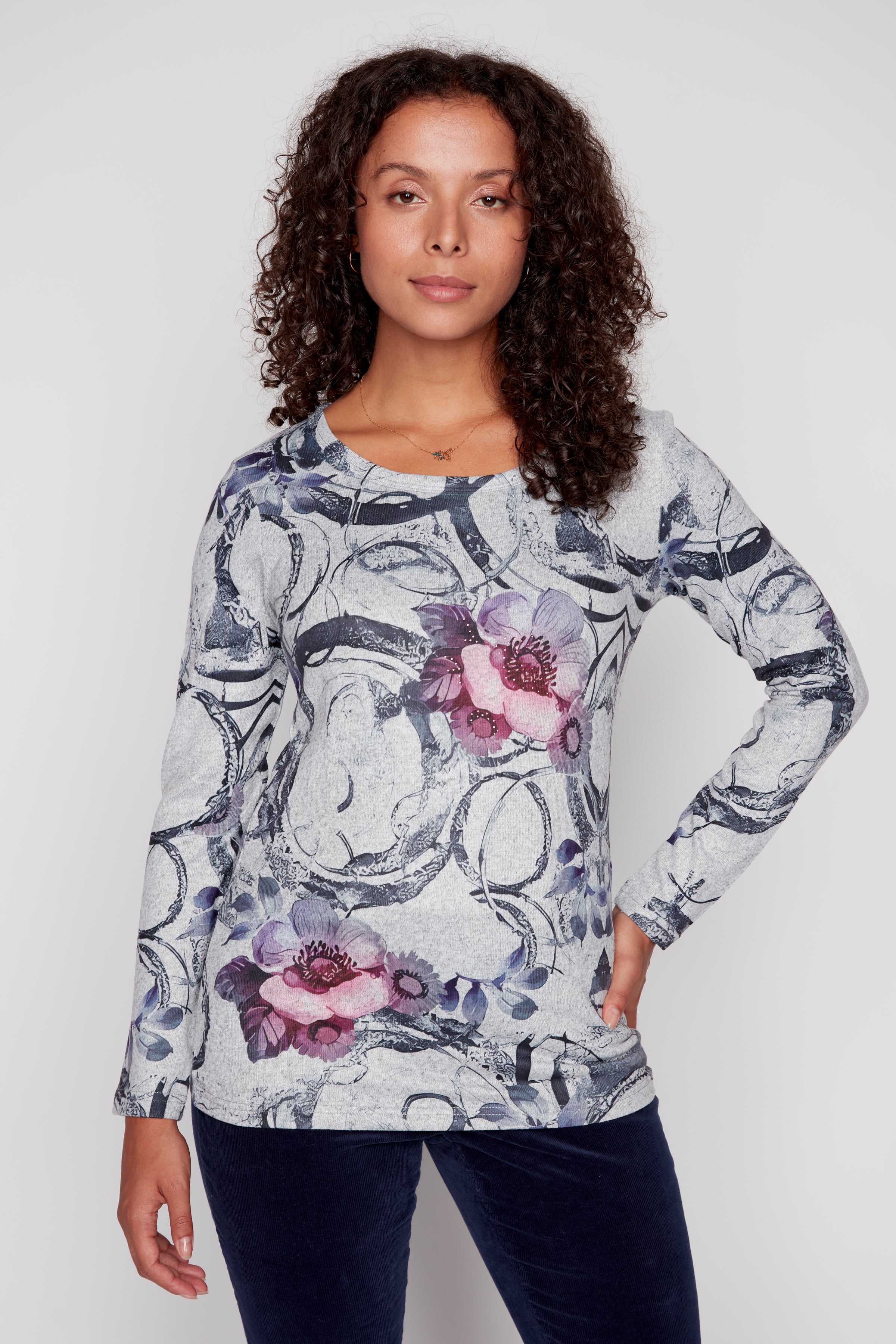 Abstract floral pattern knit top