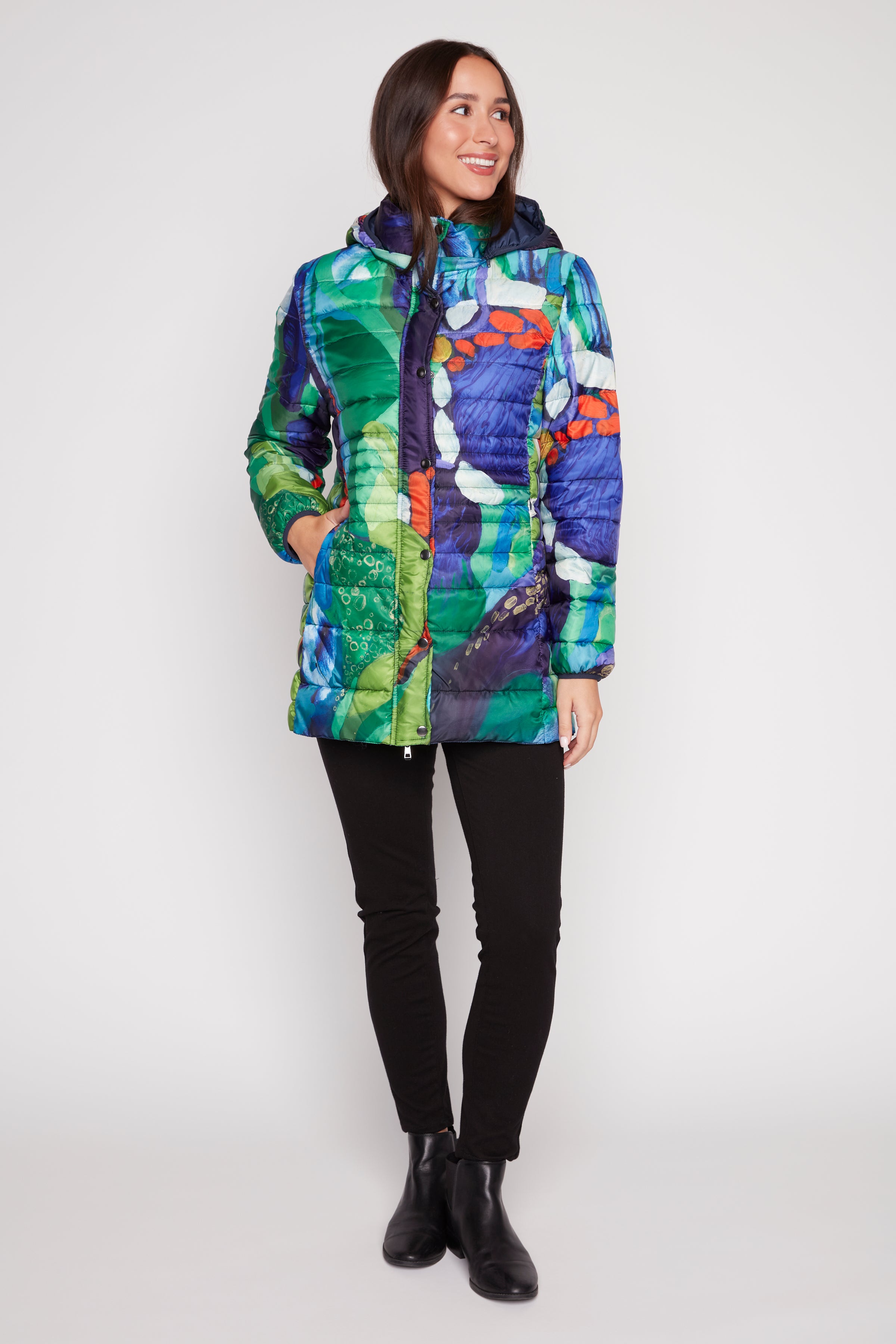 Horizontal quilt printed jacket