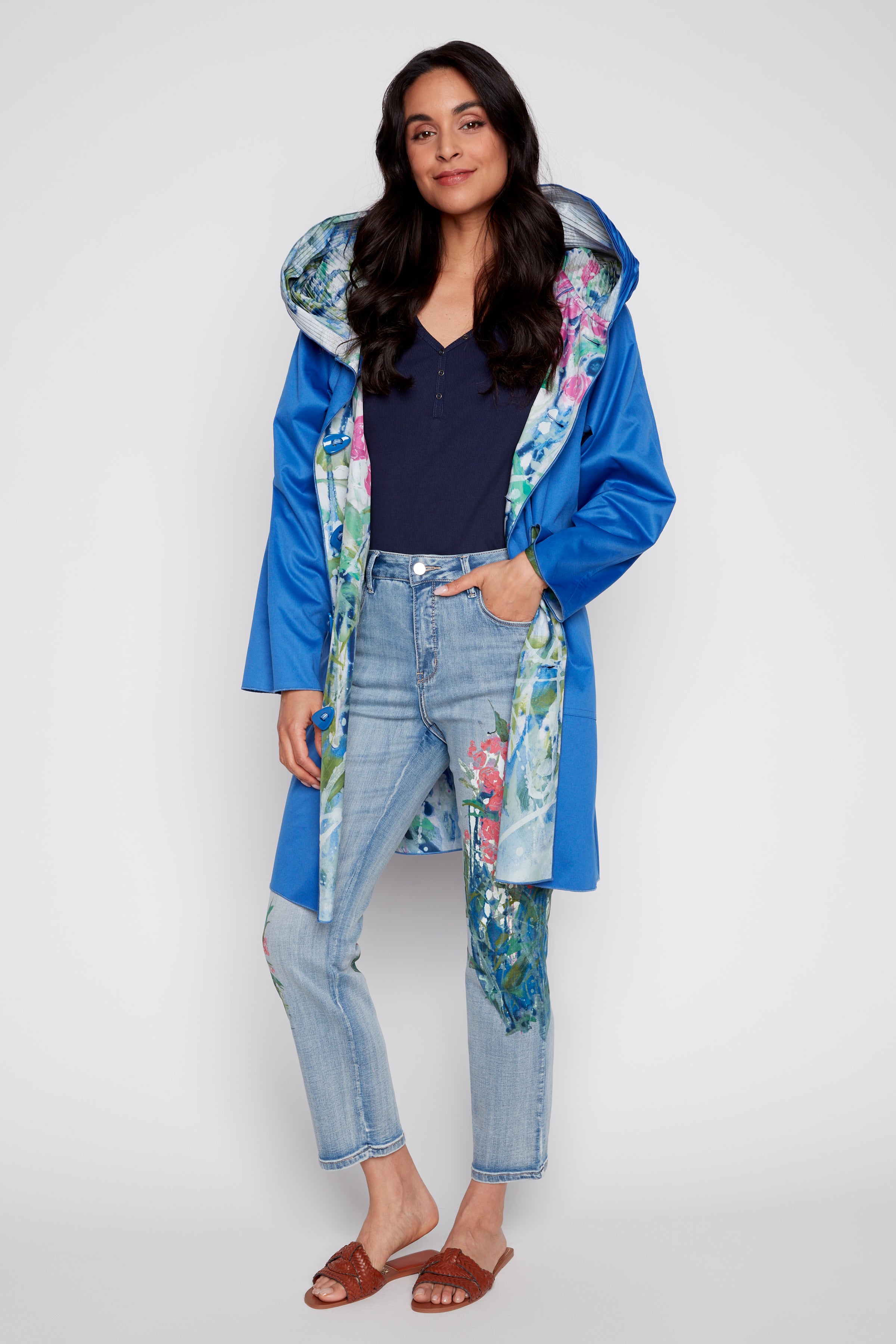 Reversible floral print raincoat