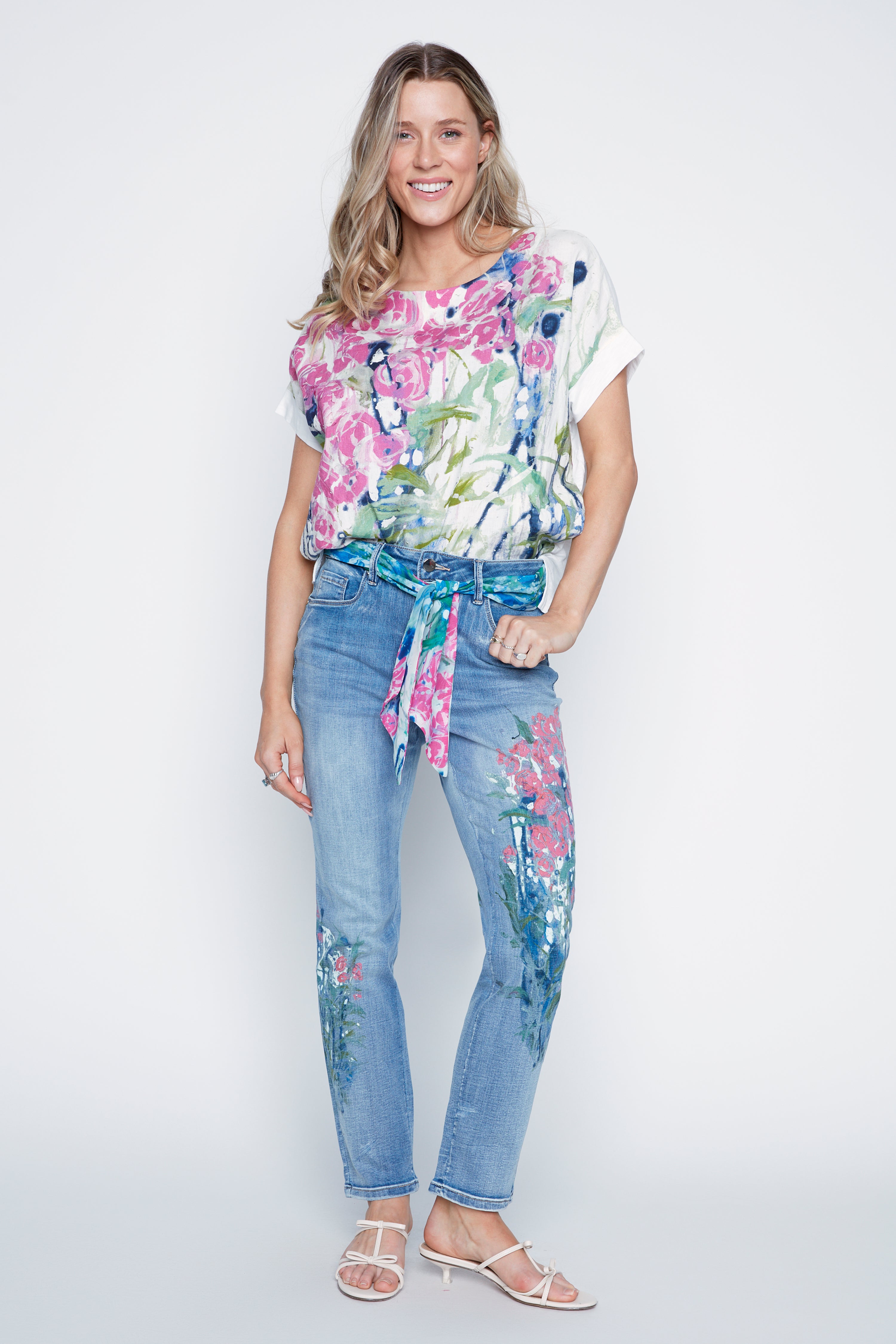 Floral print linen blend top