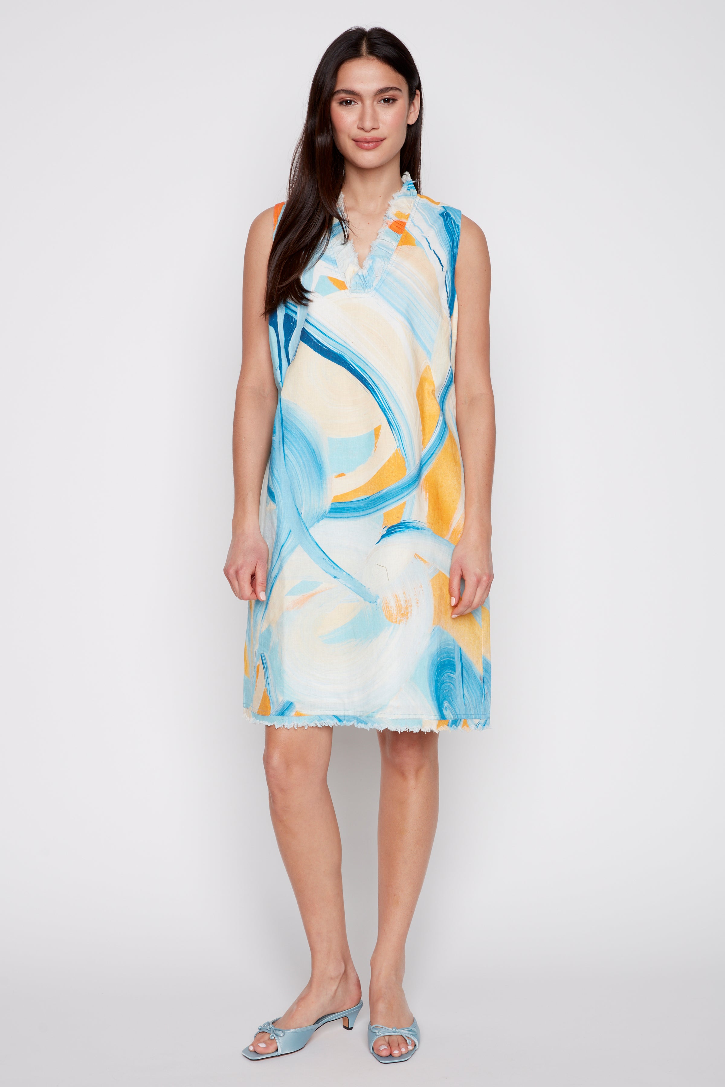 Printed linen blend dress with pockets