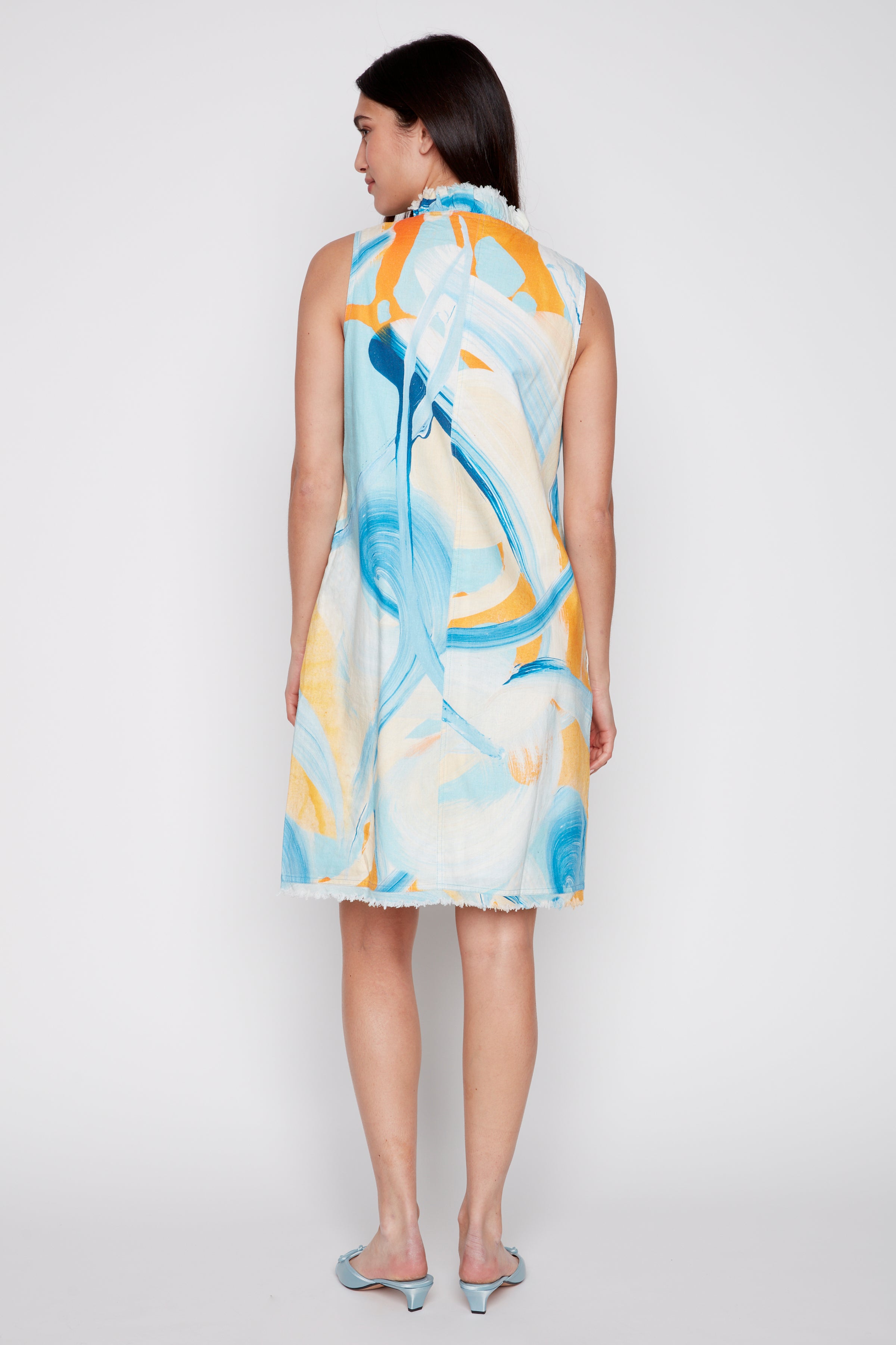 Printed linen blend dress with pockets