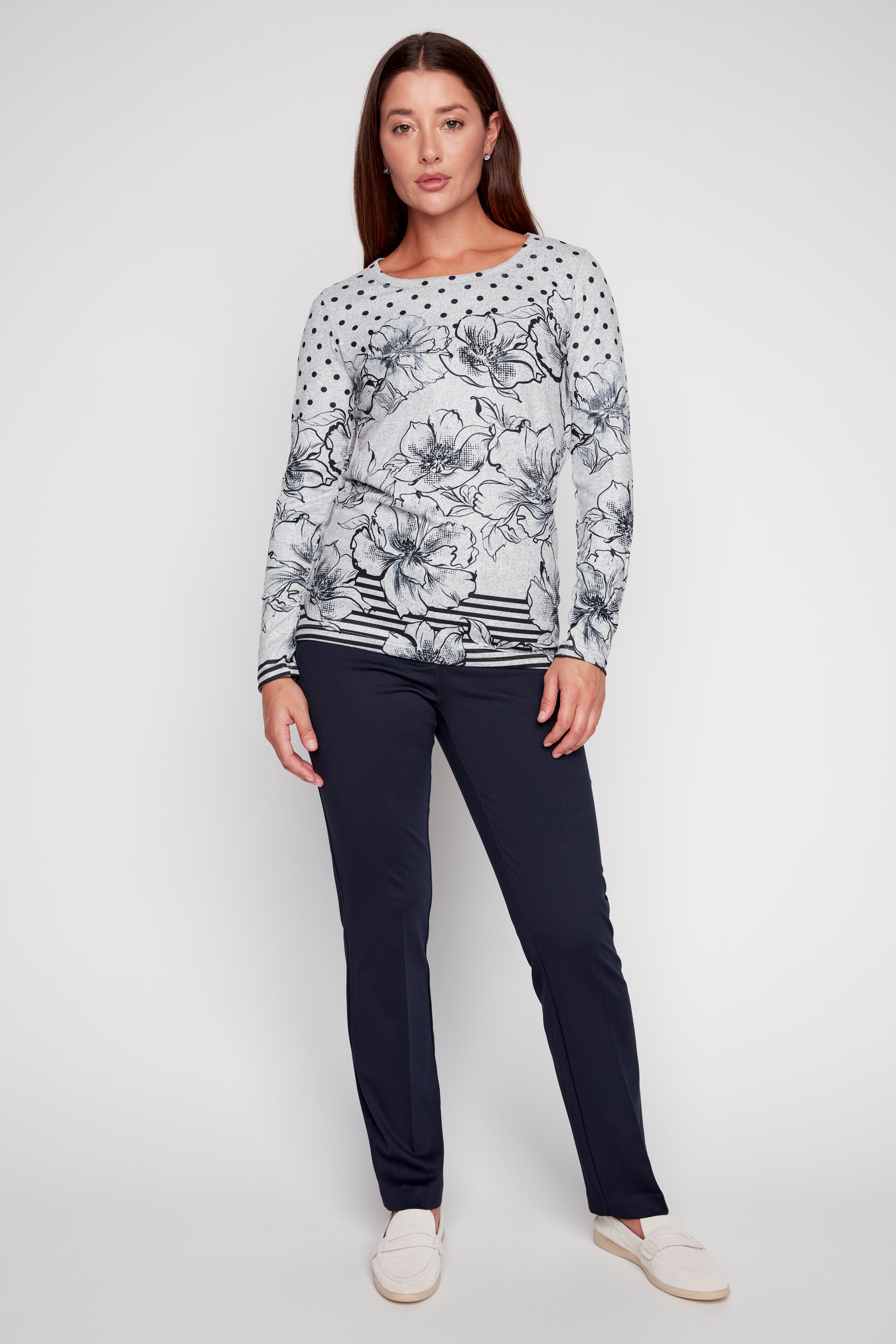 Dot and floral pattern knit top