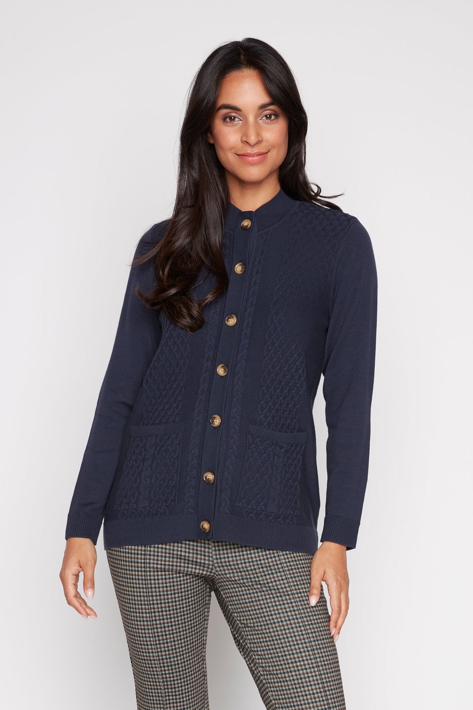 Button front cotton blend cardigan