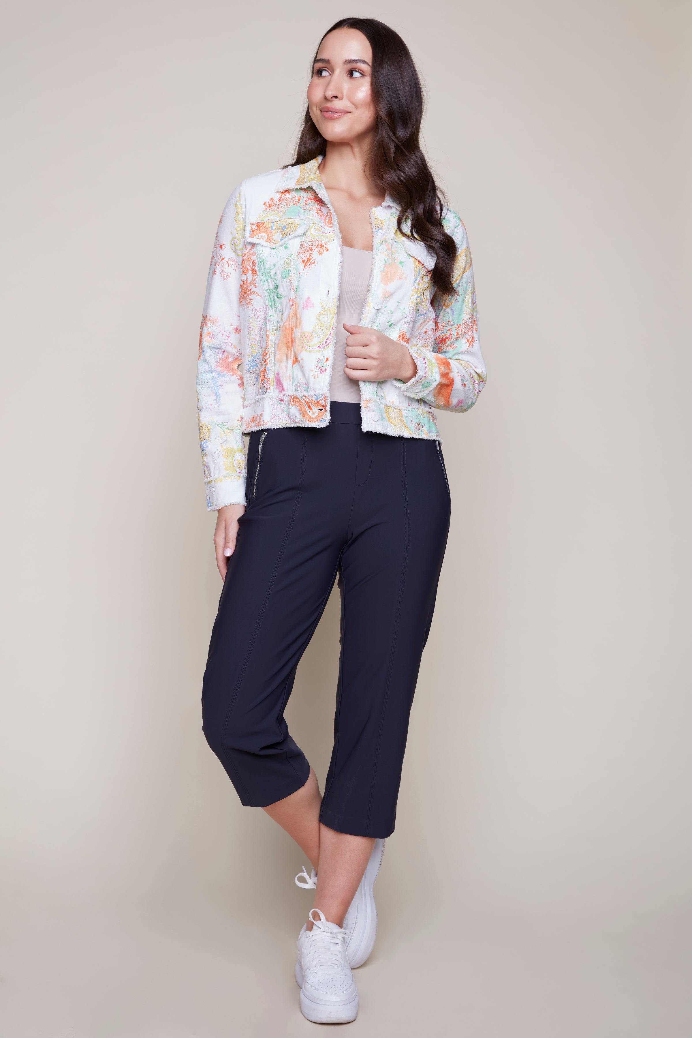 Paisley print linen blend jean style jacket