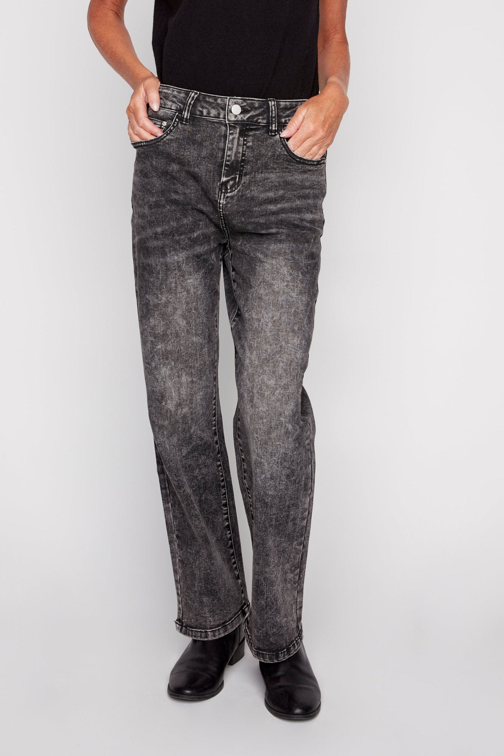 Straight leg cotton blend jean