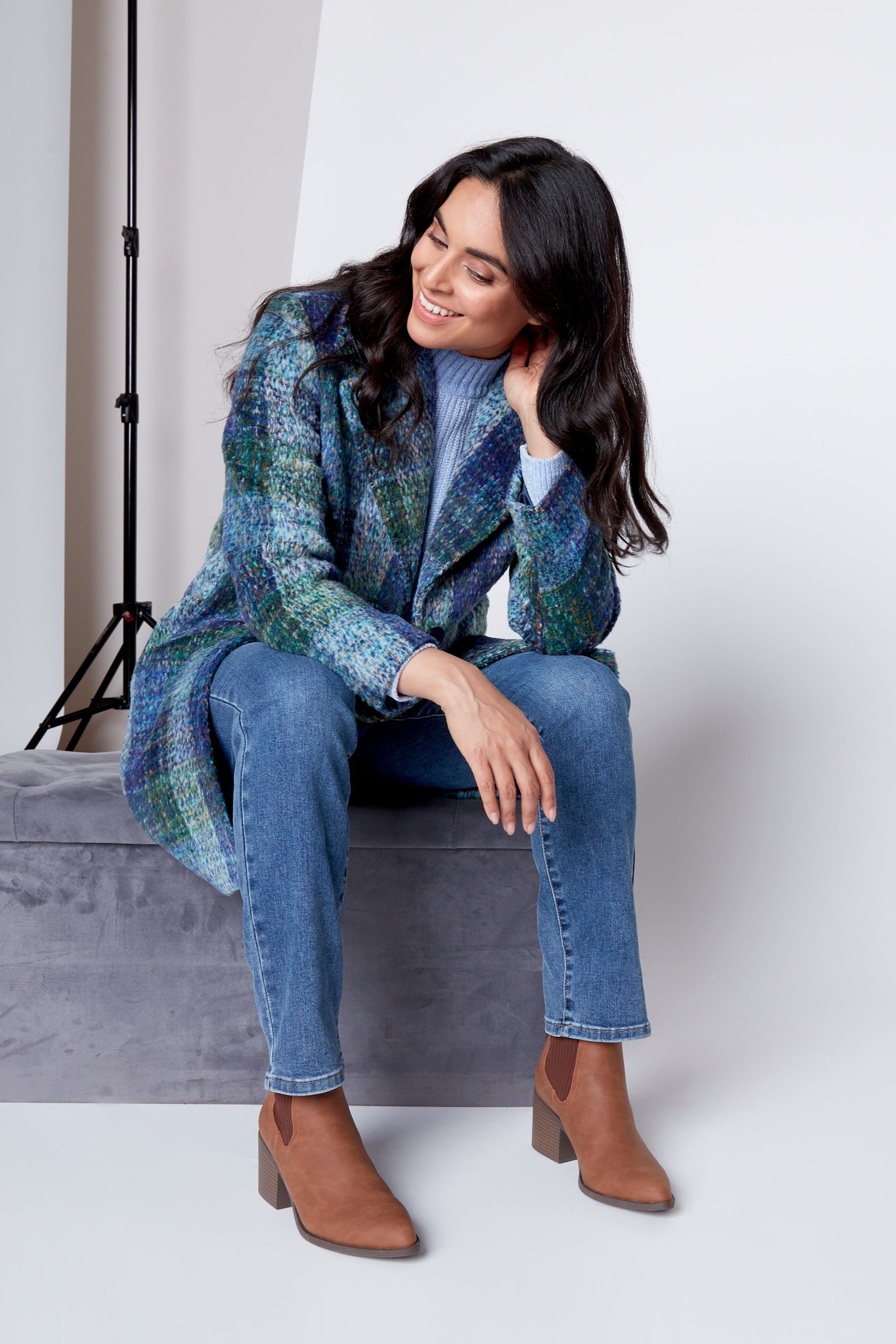 Plaid wool blend coat