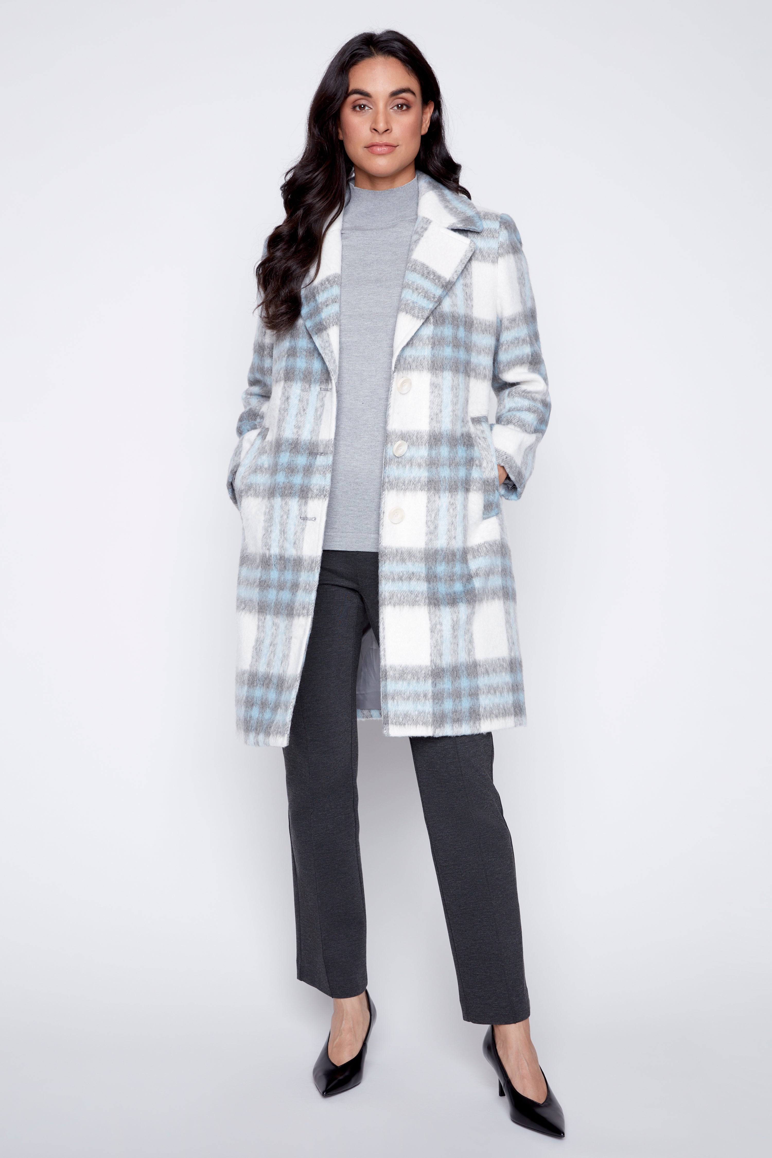 Plaid wool blend coat