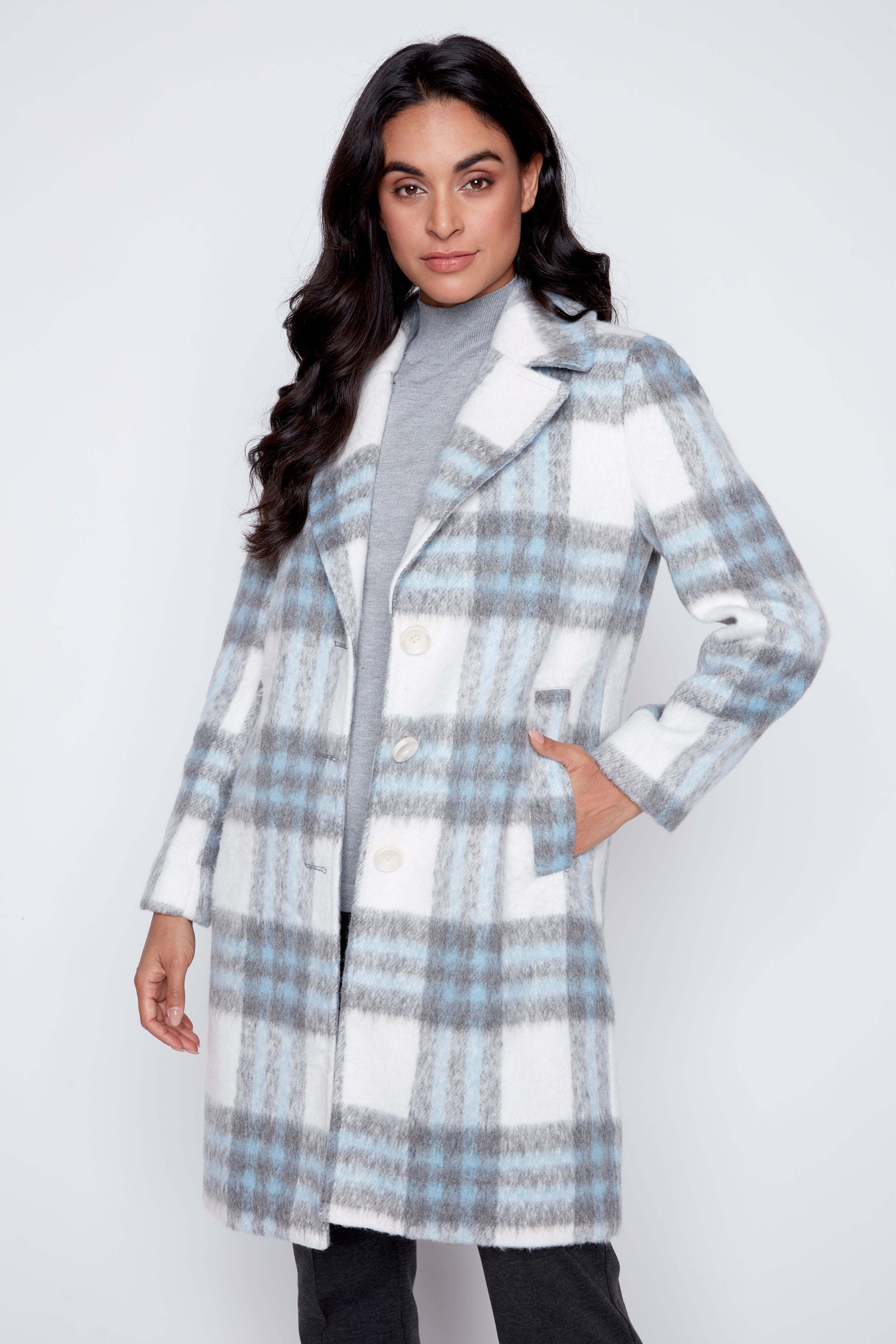 Plaid wool blend coat