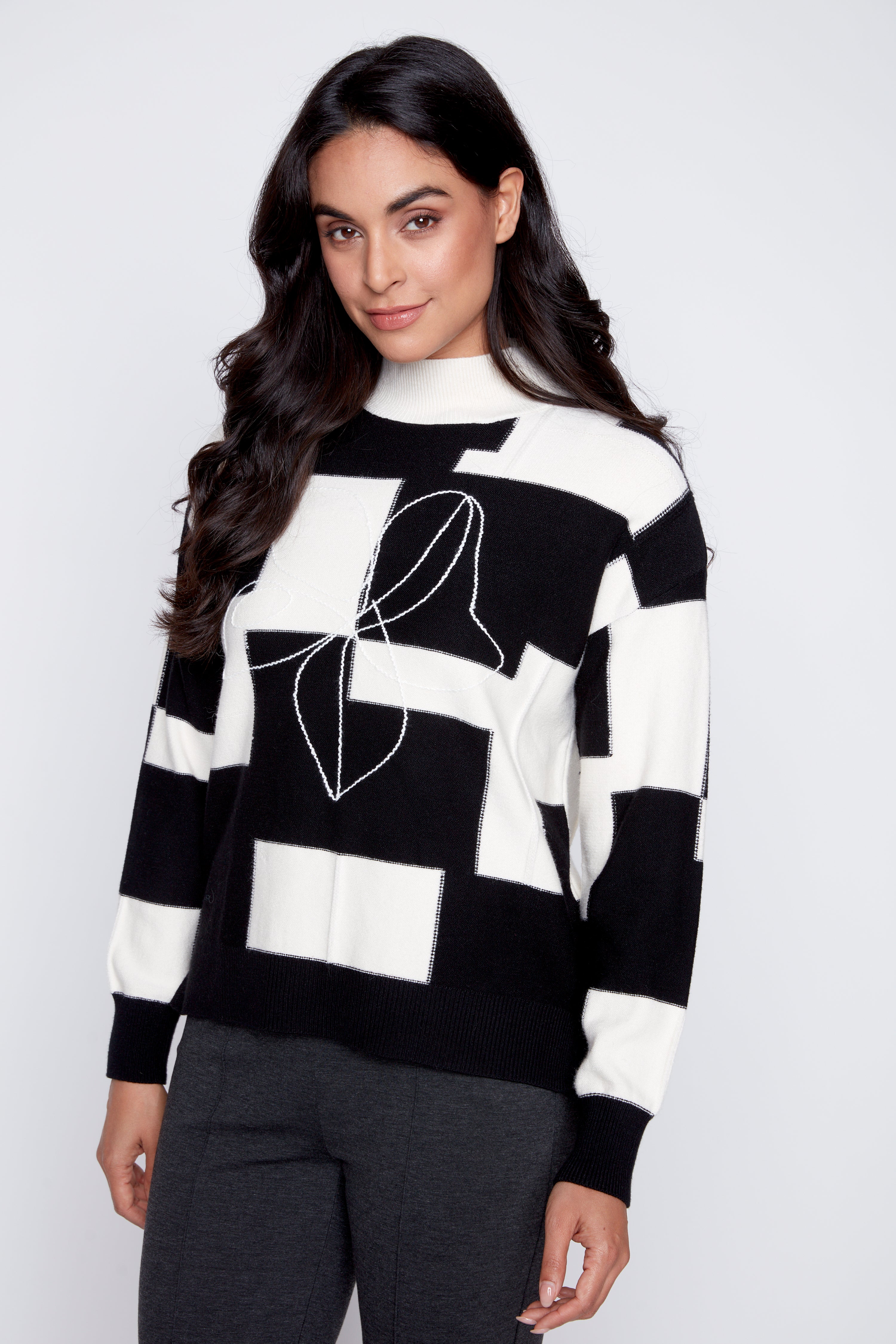Black and white check design sweater