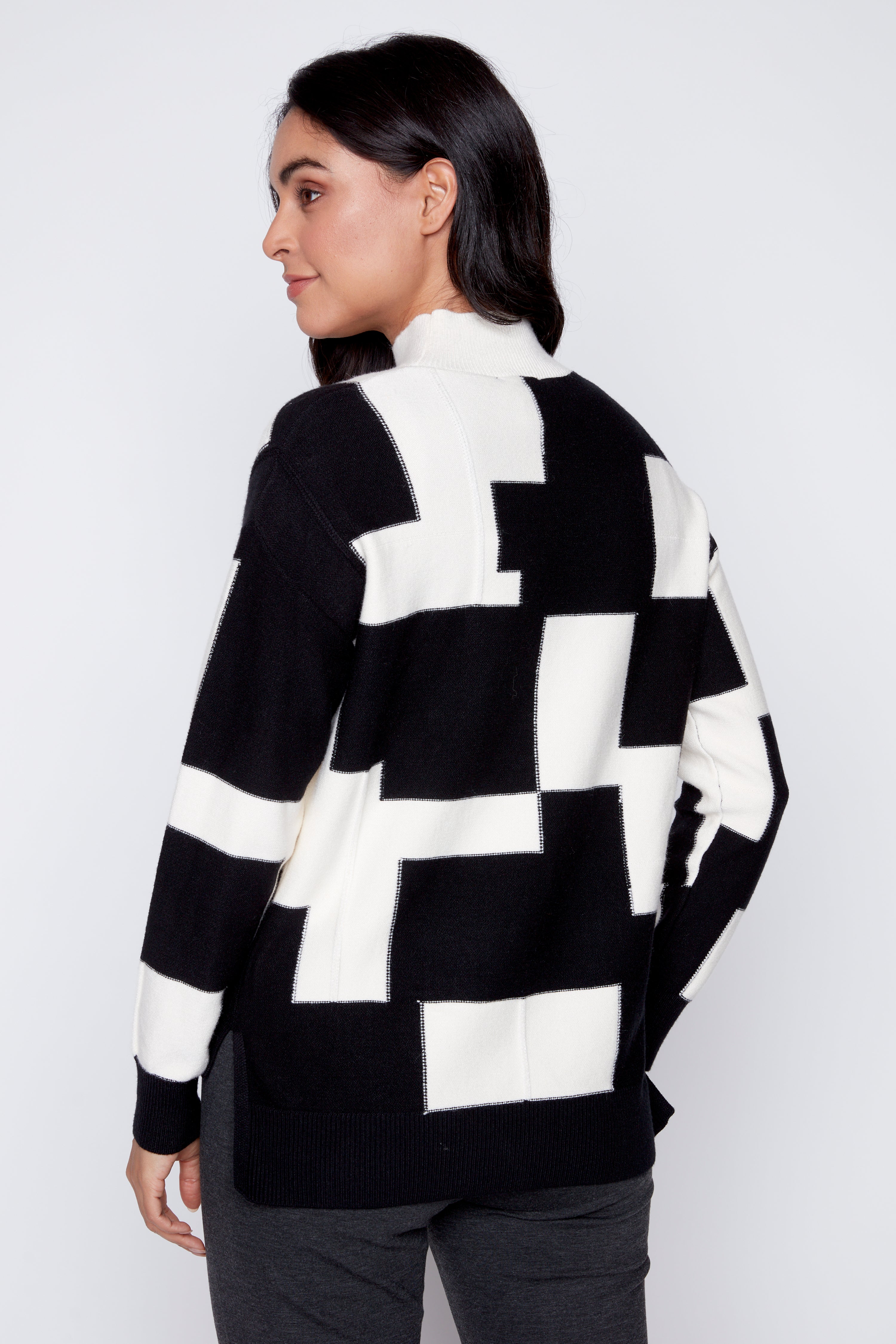 Black and white check design sweater