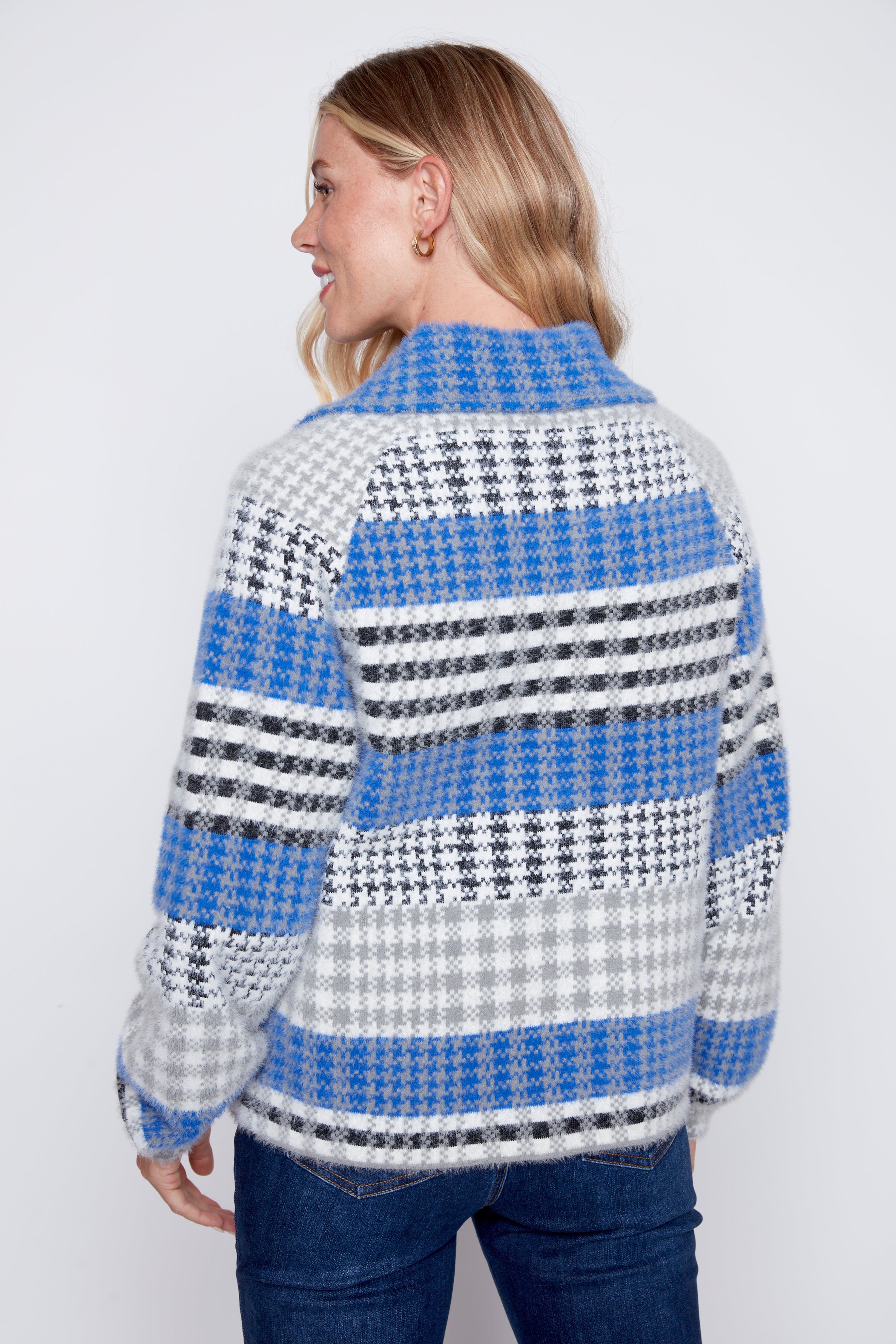 Eyelash houndstooth knit jacket
