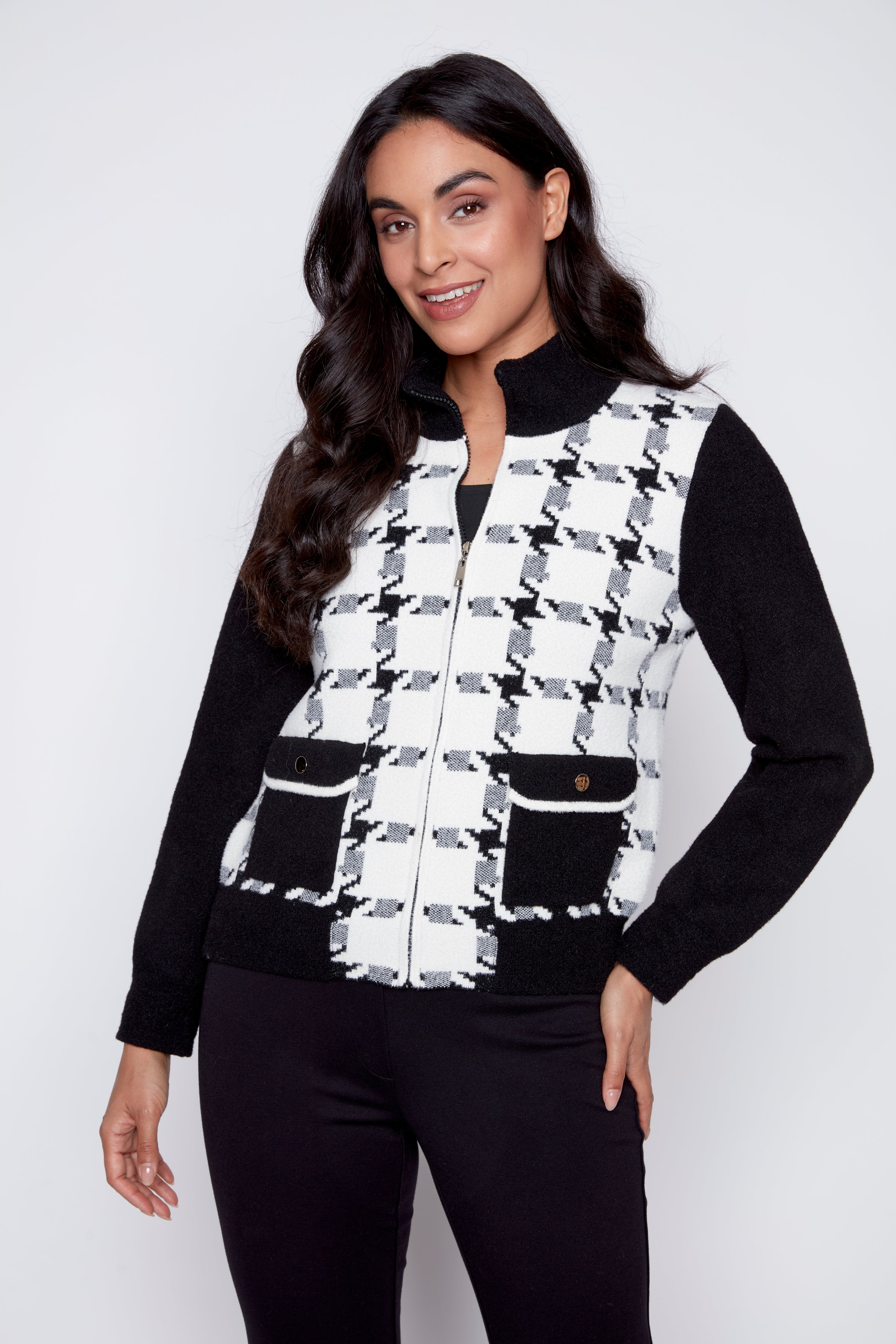 Houndstooth design cardigan