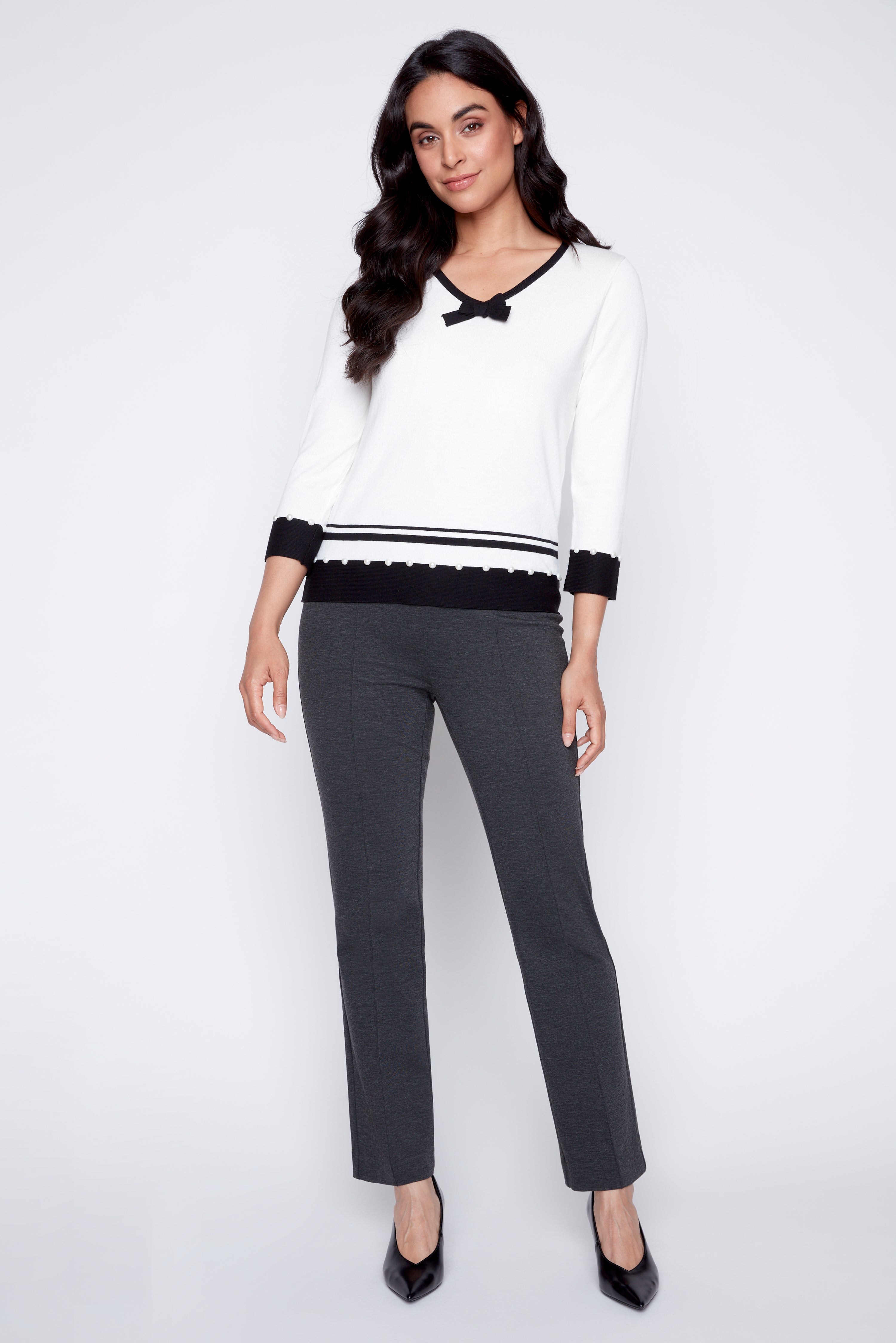 Contrast trim bow detail sweater