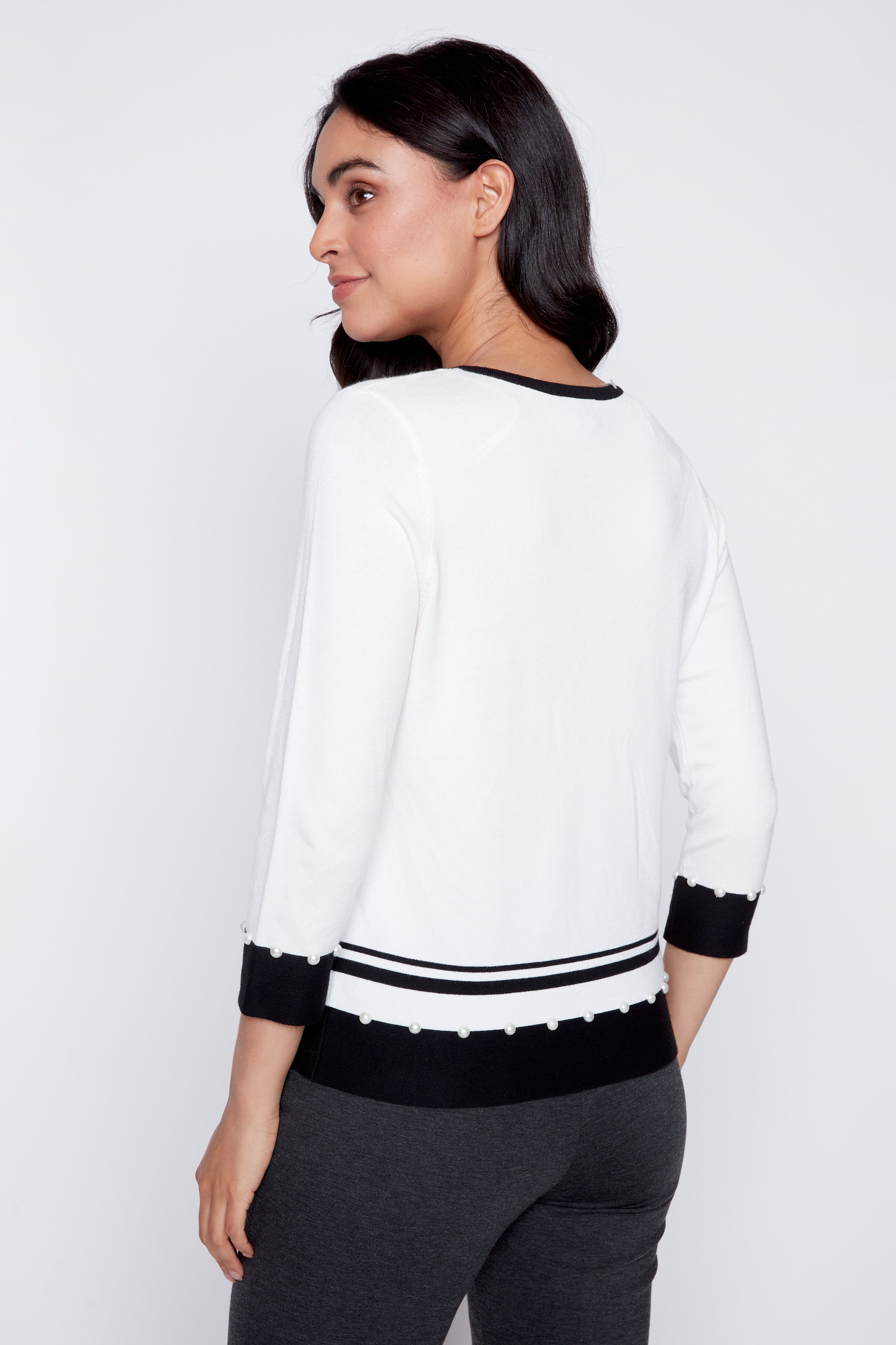 Contrast trim bow detail sweater
