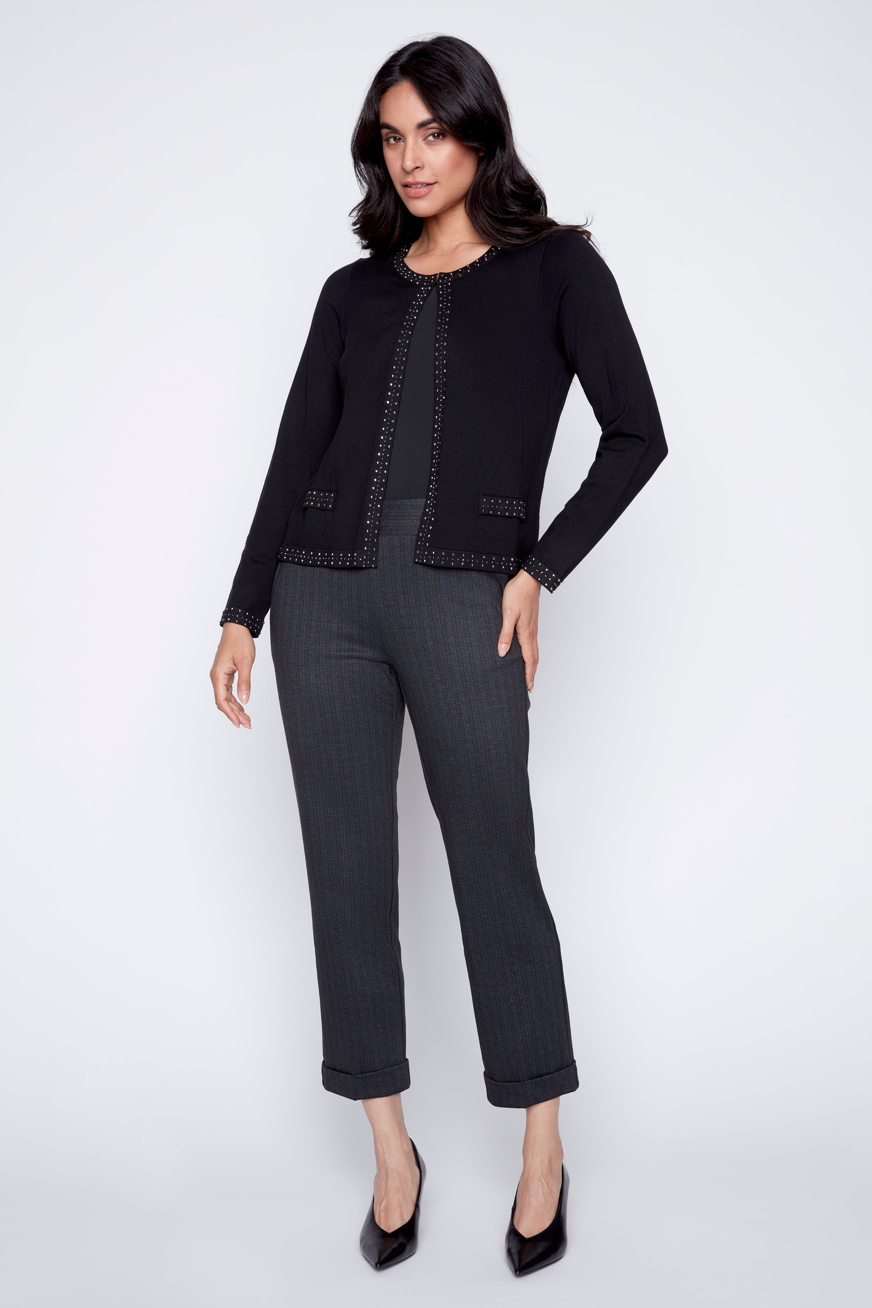 Rhine stud trim cardigan