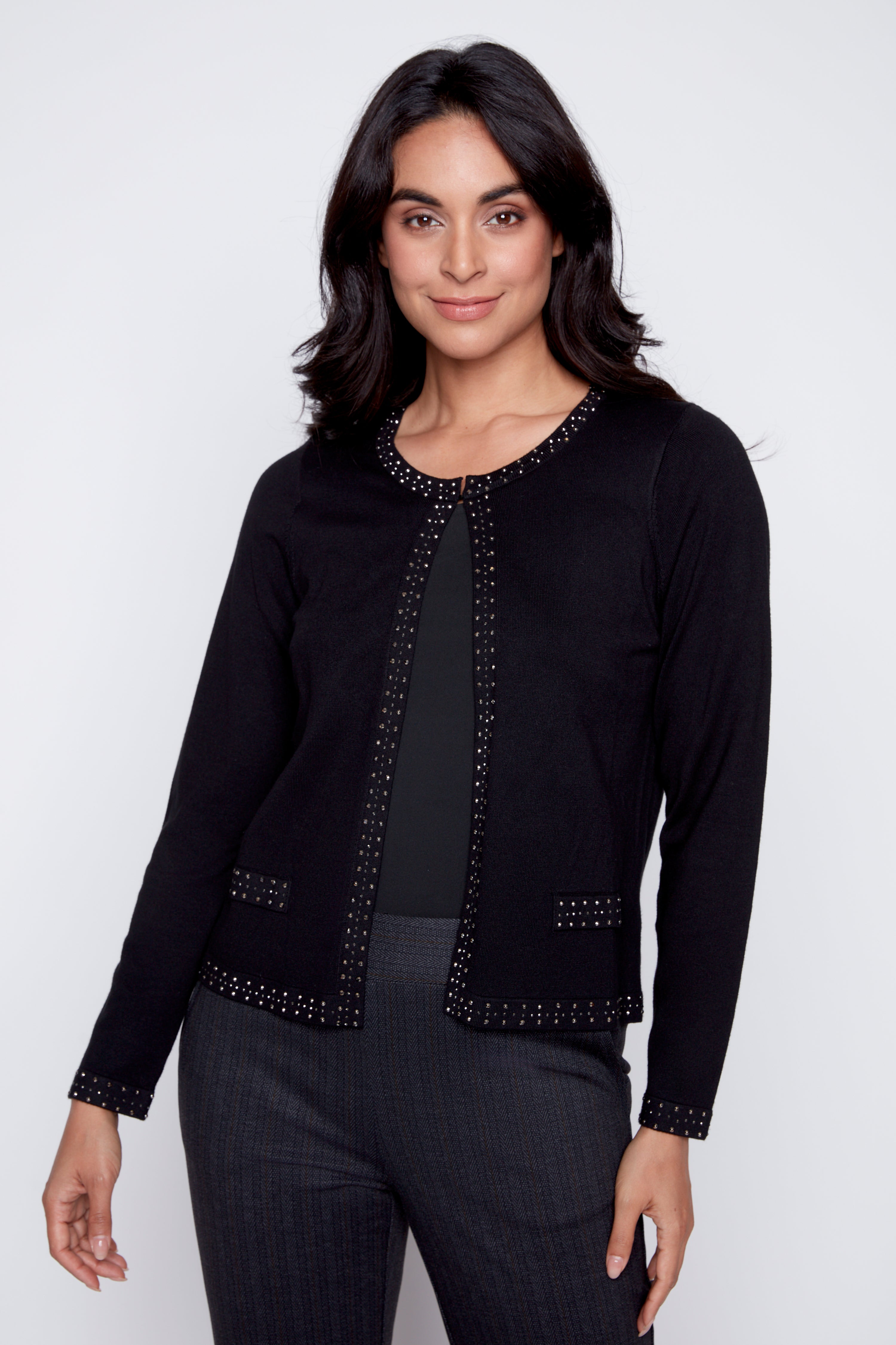Rhine stud trim cardigan