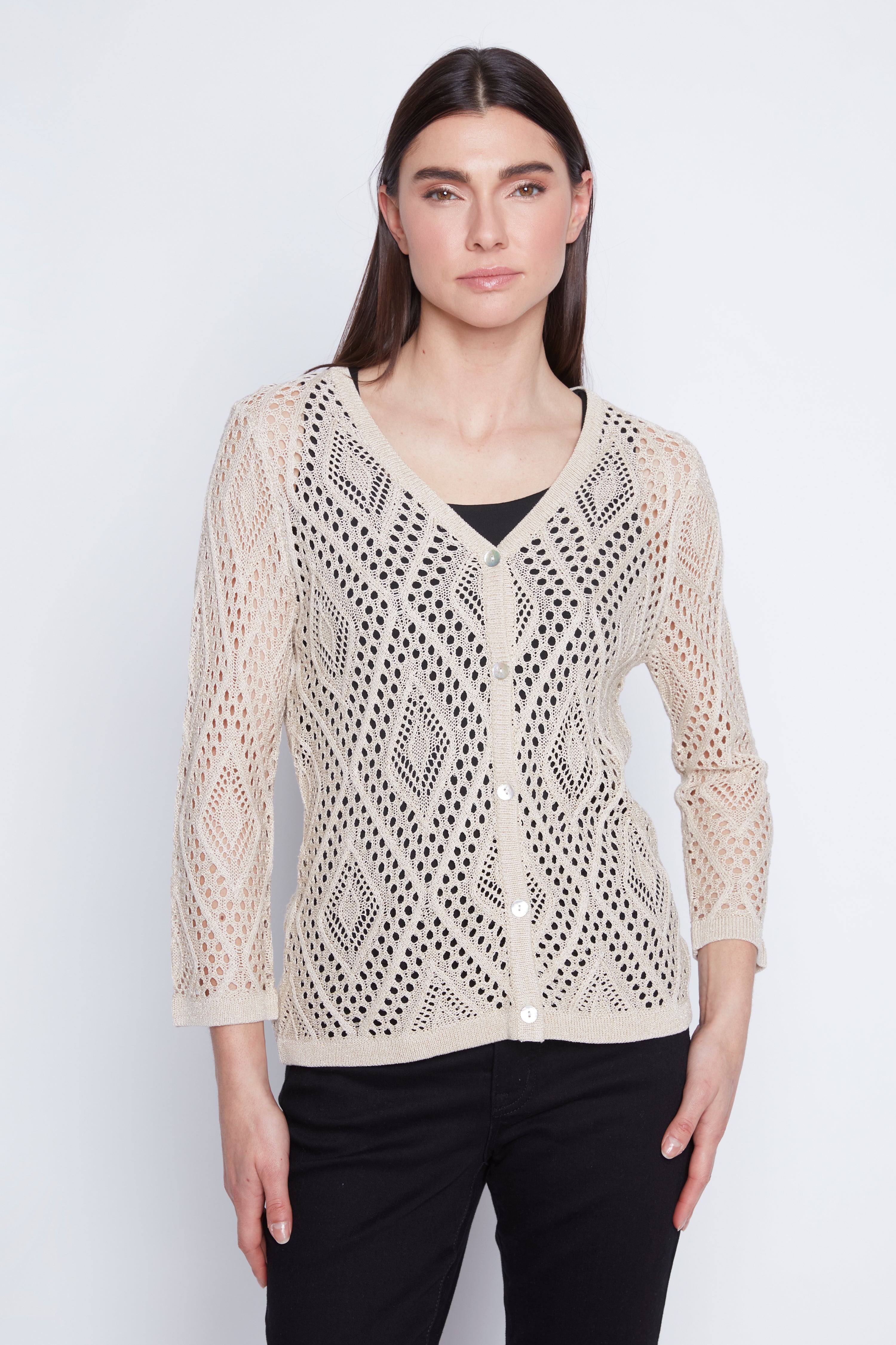 Crochet lurex cardigan