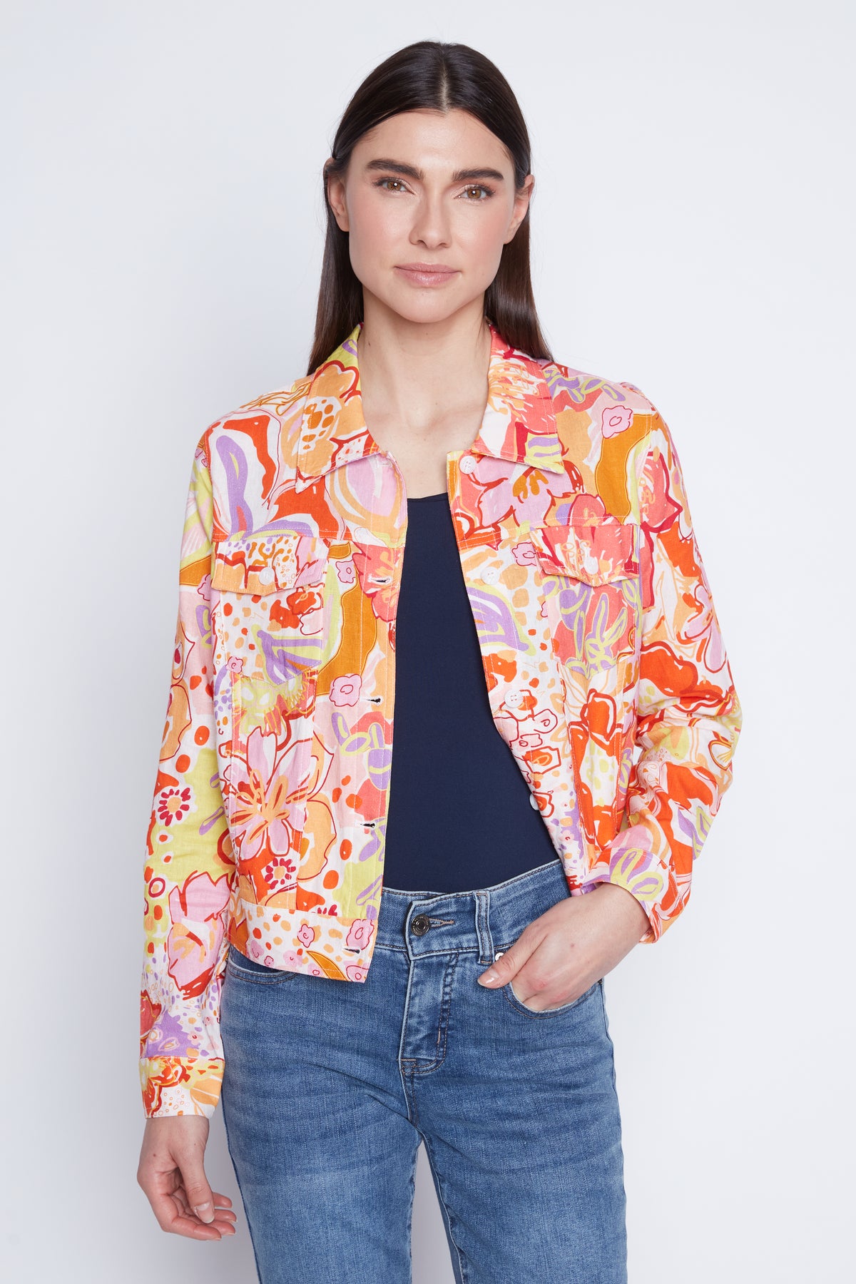 Floral print linen jacket