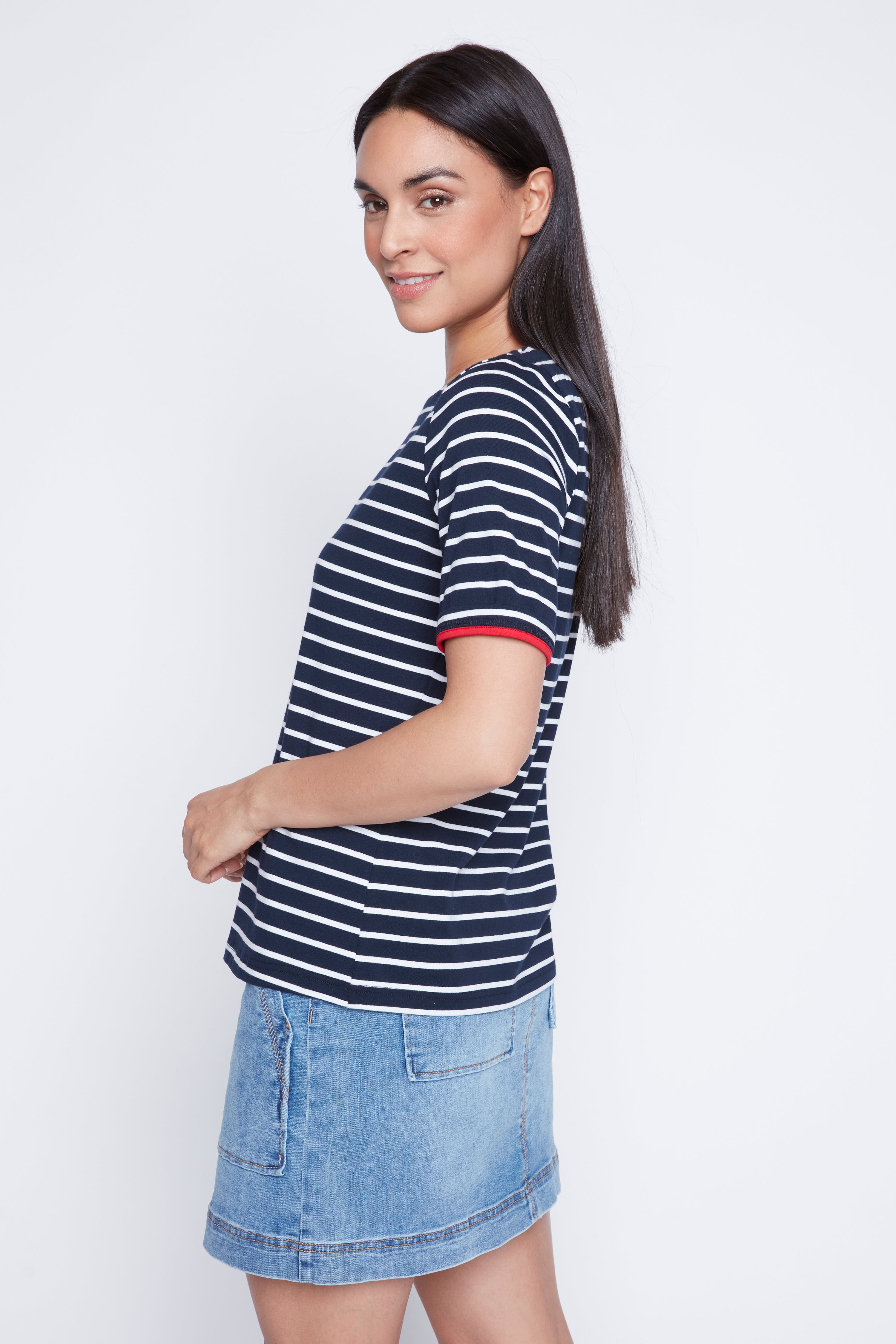Short sleeve cotton stripe t-shirt