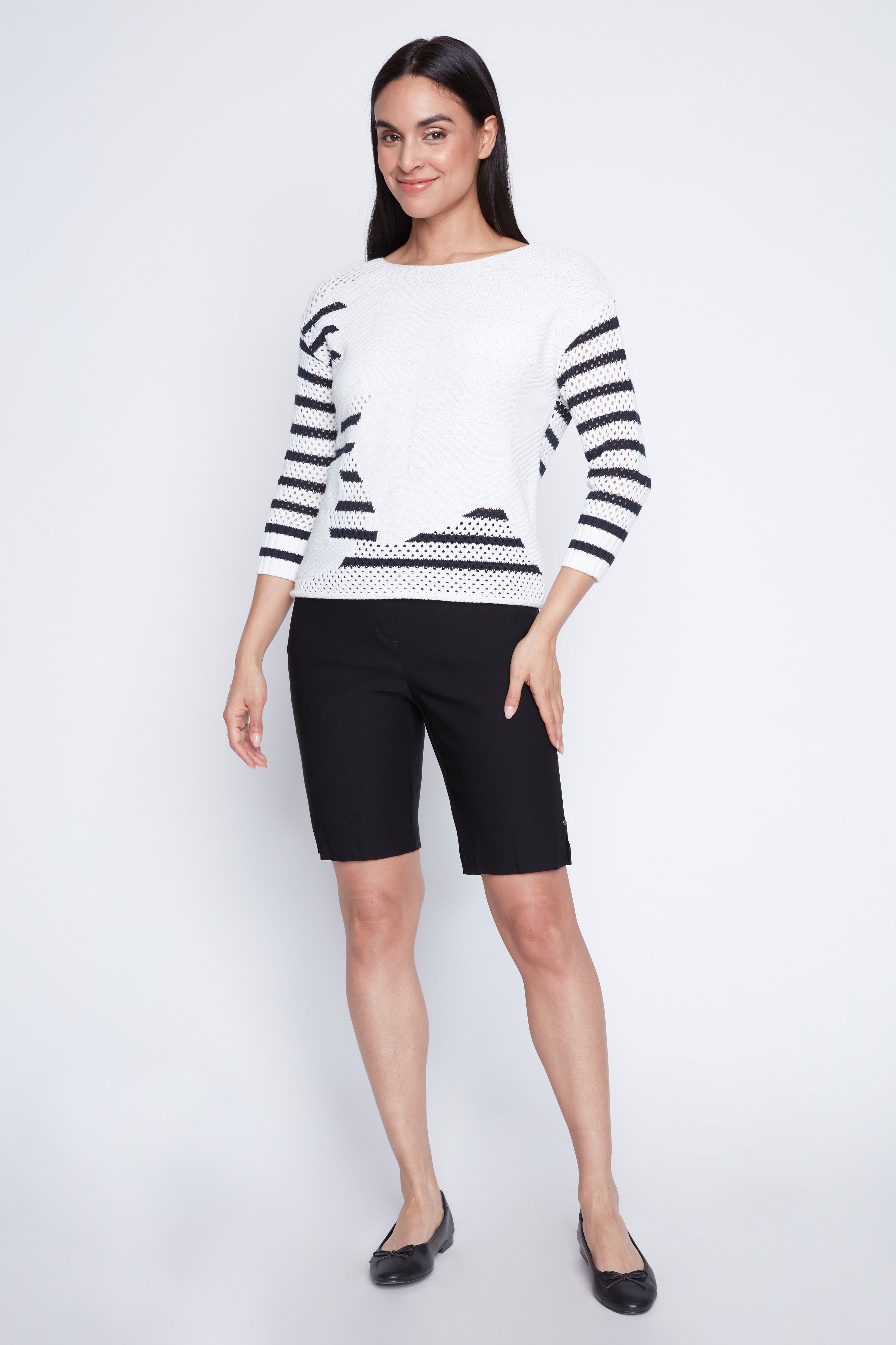 Striped cotton crochet sweater