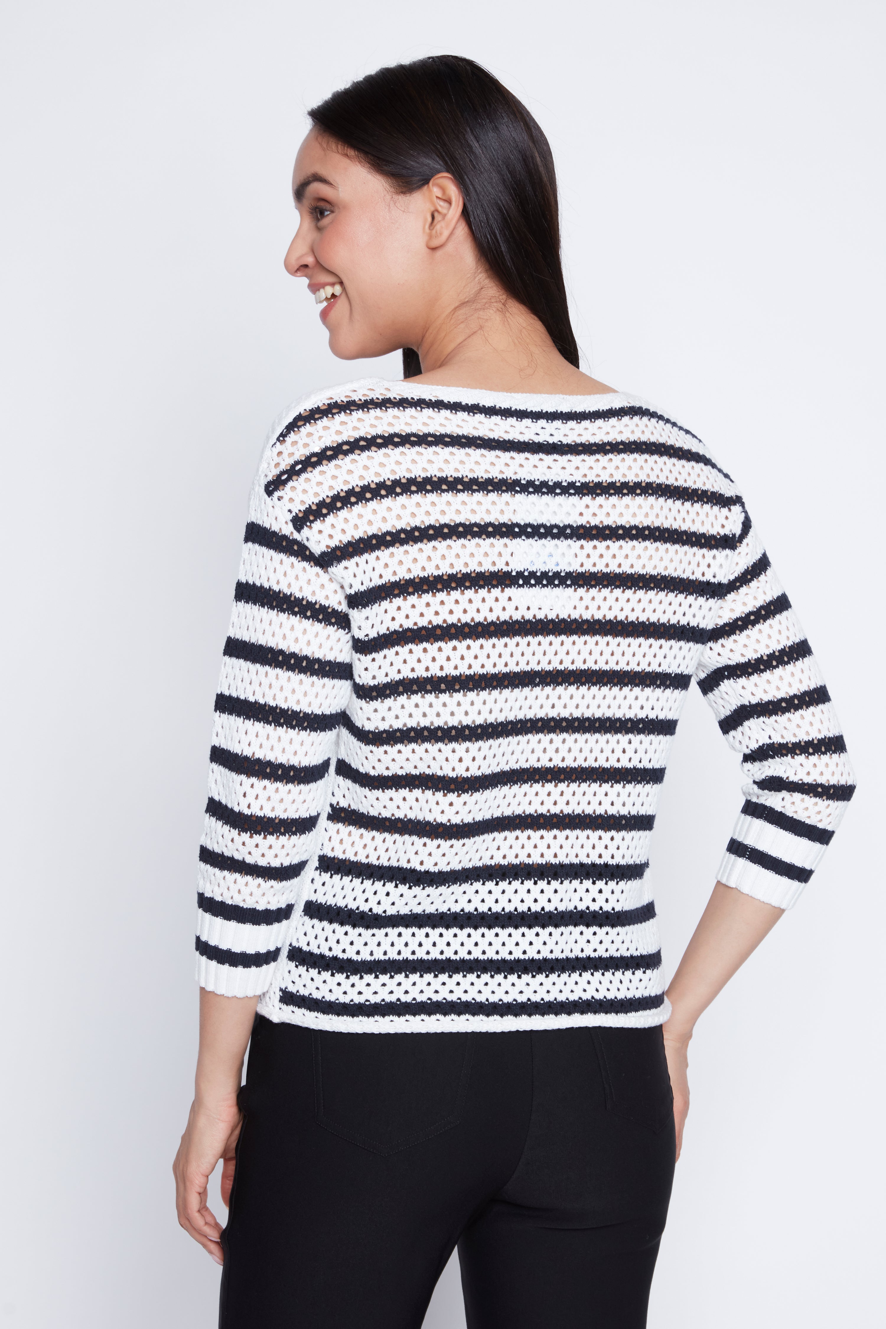 Striped cotton crochet sweater