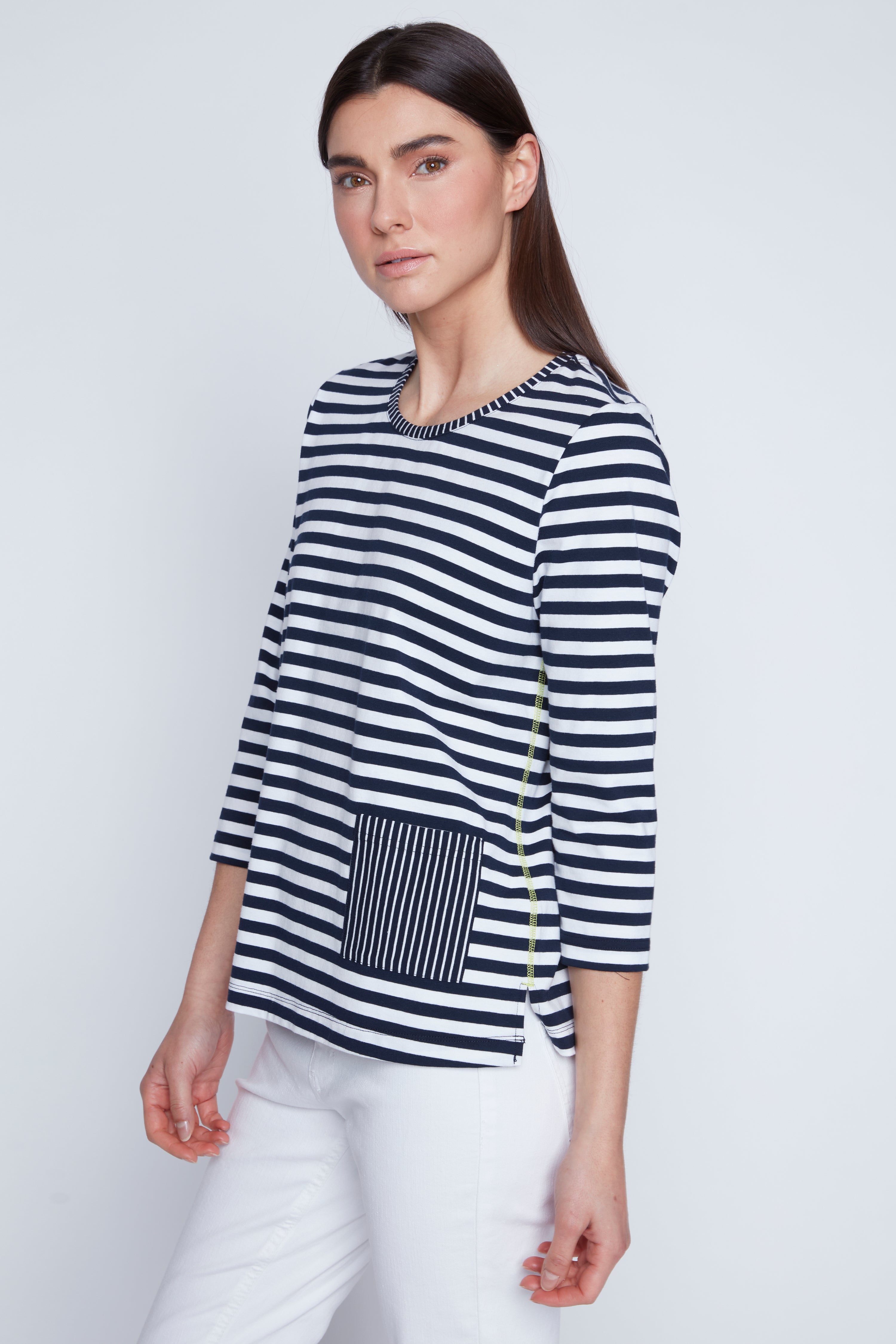 Navy white stripe cotton t-shirt