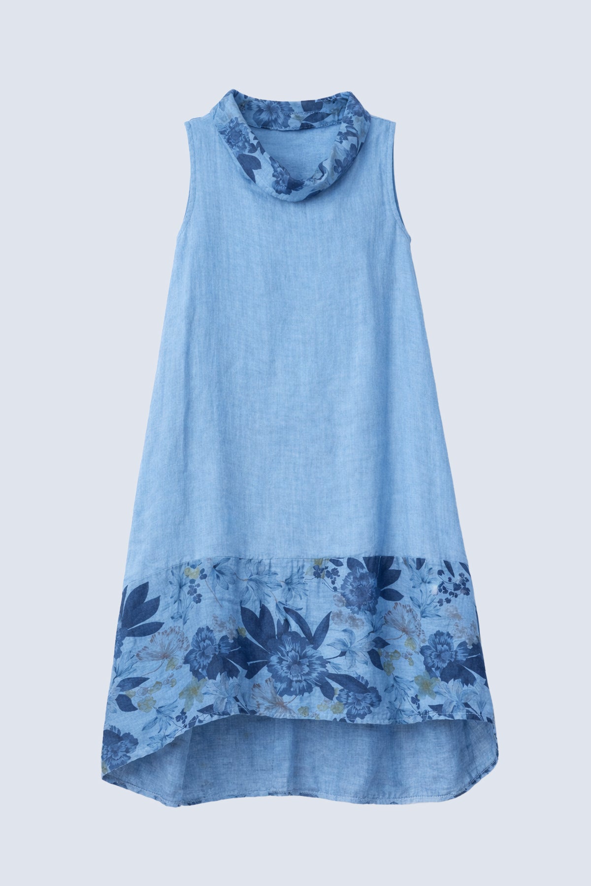 Floral border print linen dress