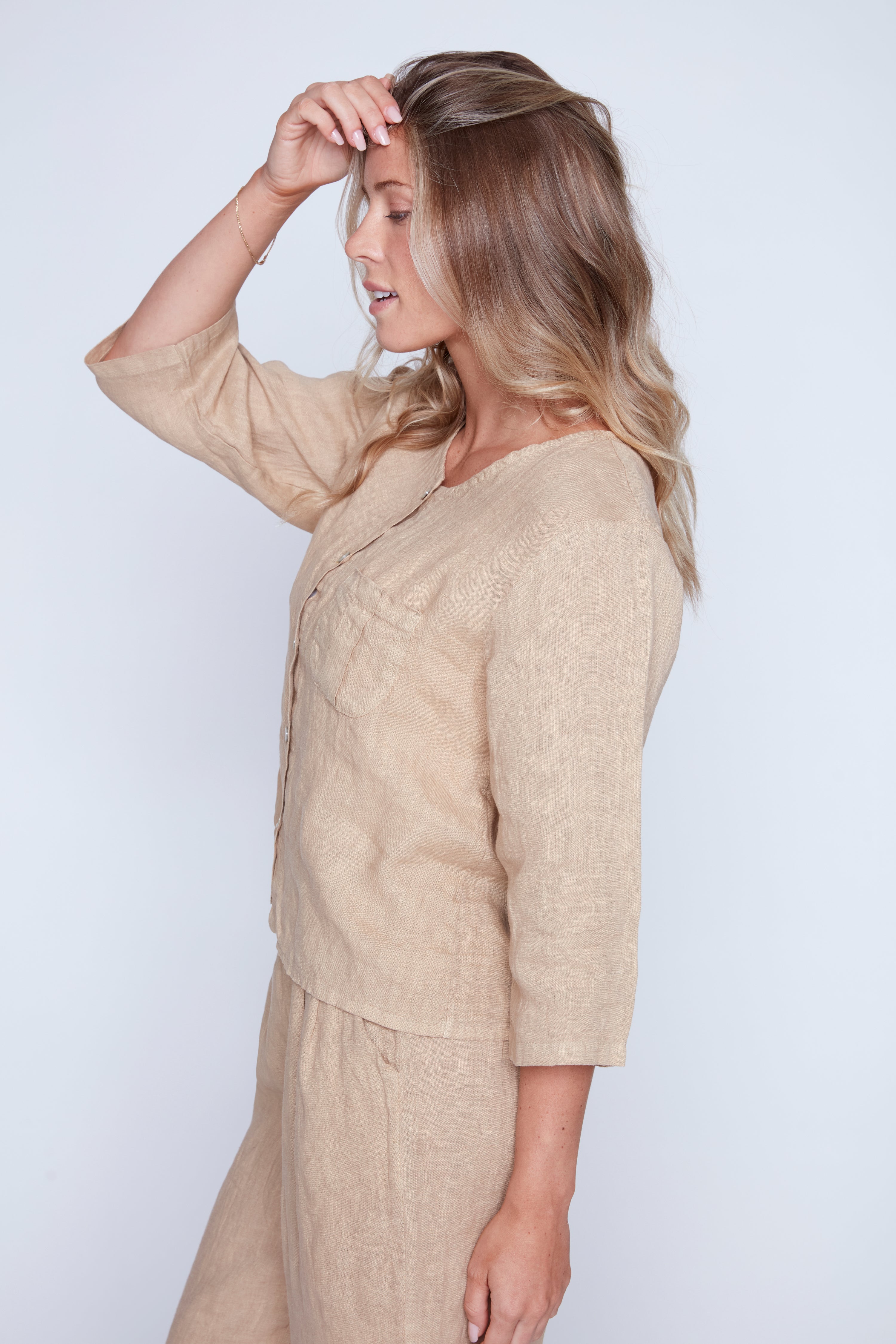 Button front linen blouse