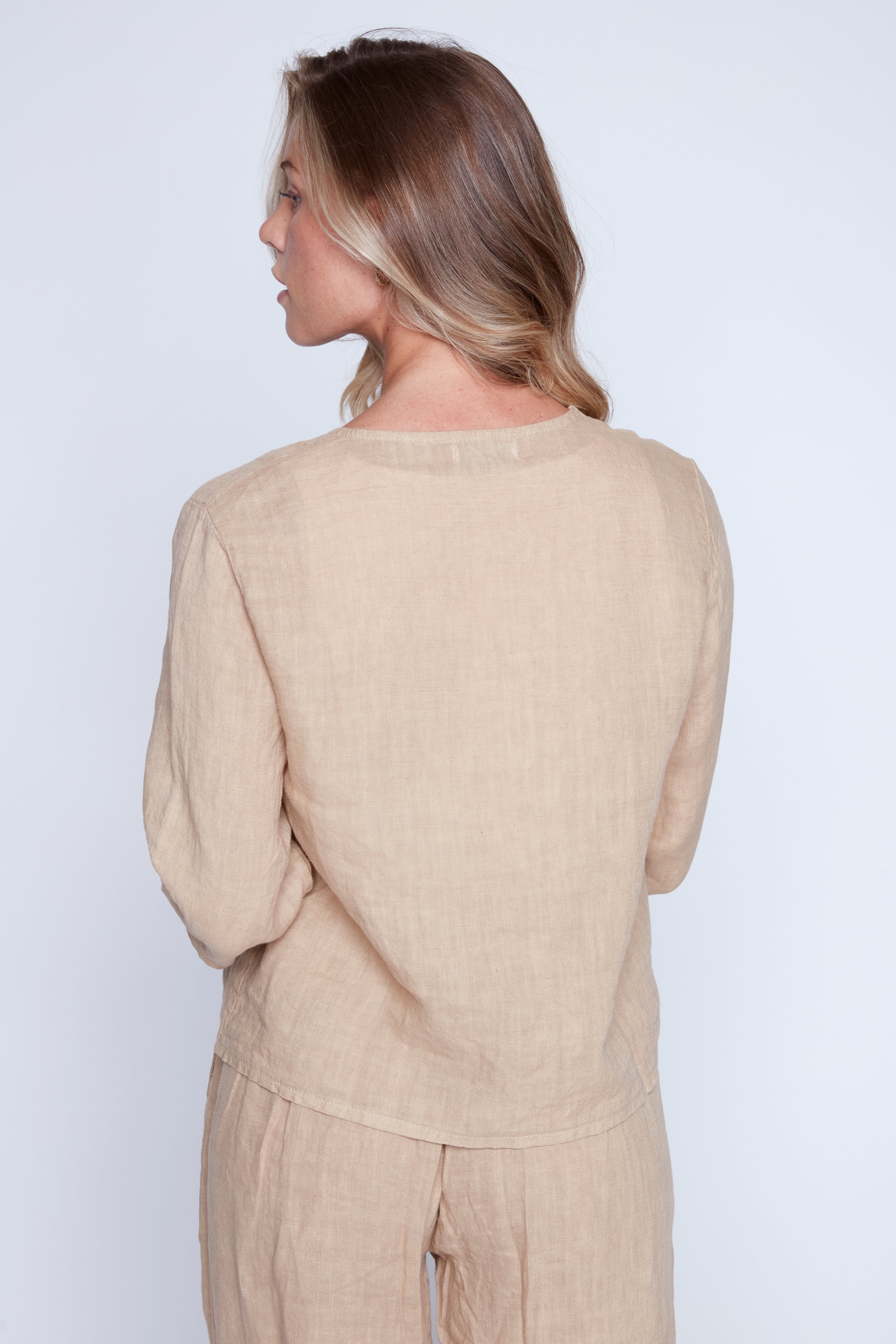 Button front linen blouse