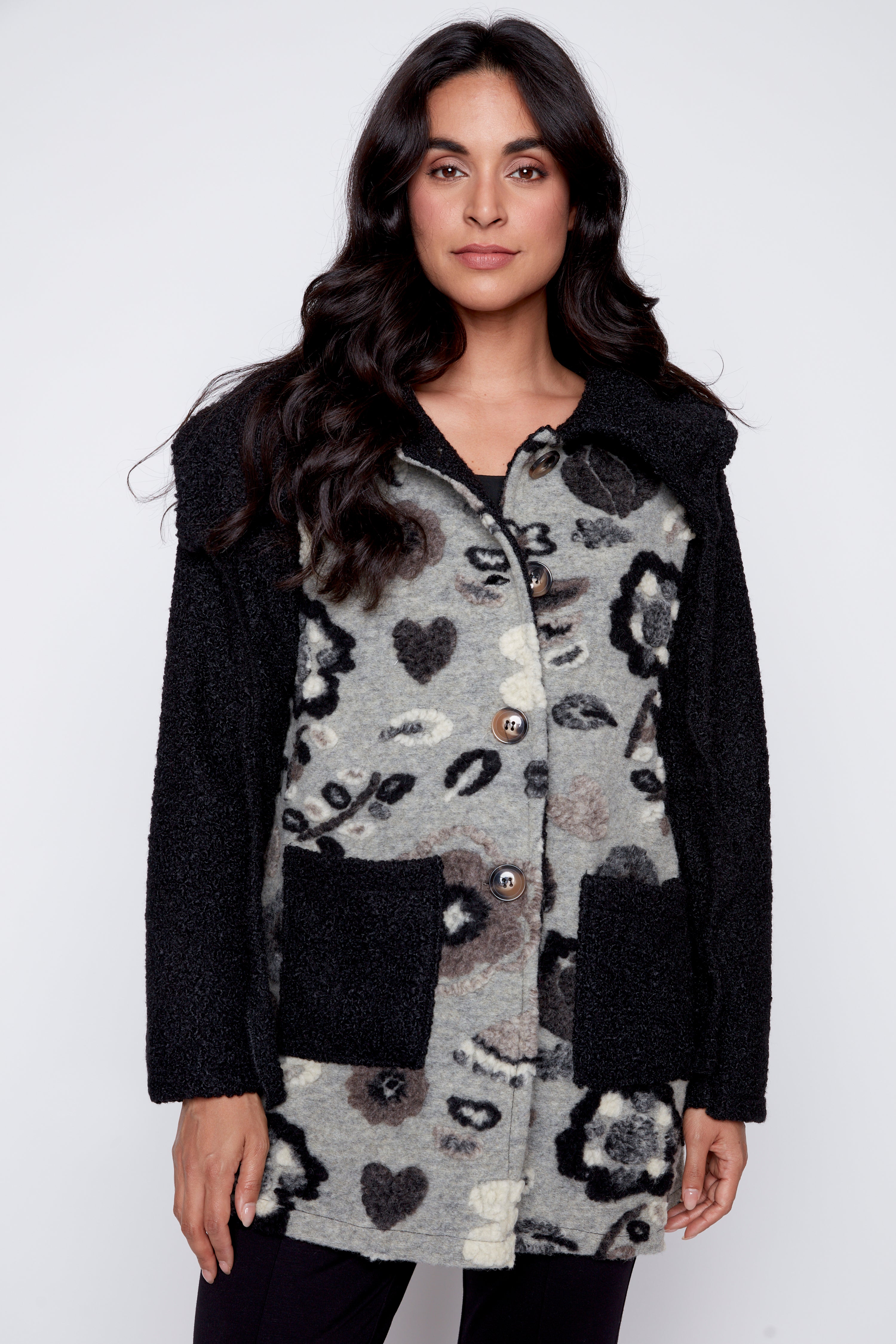 Floral embroidery boucle jacket