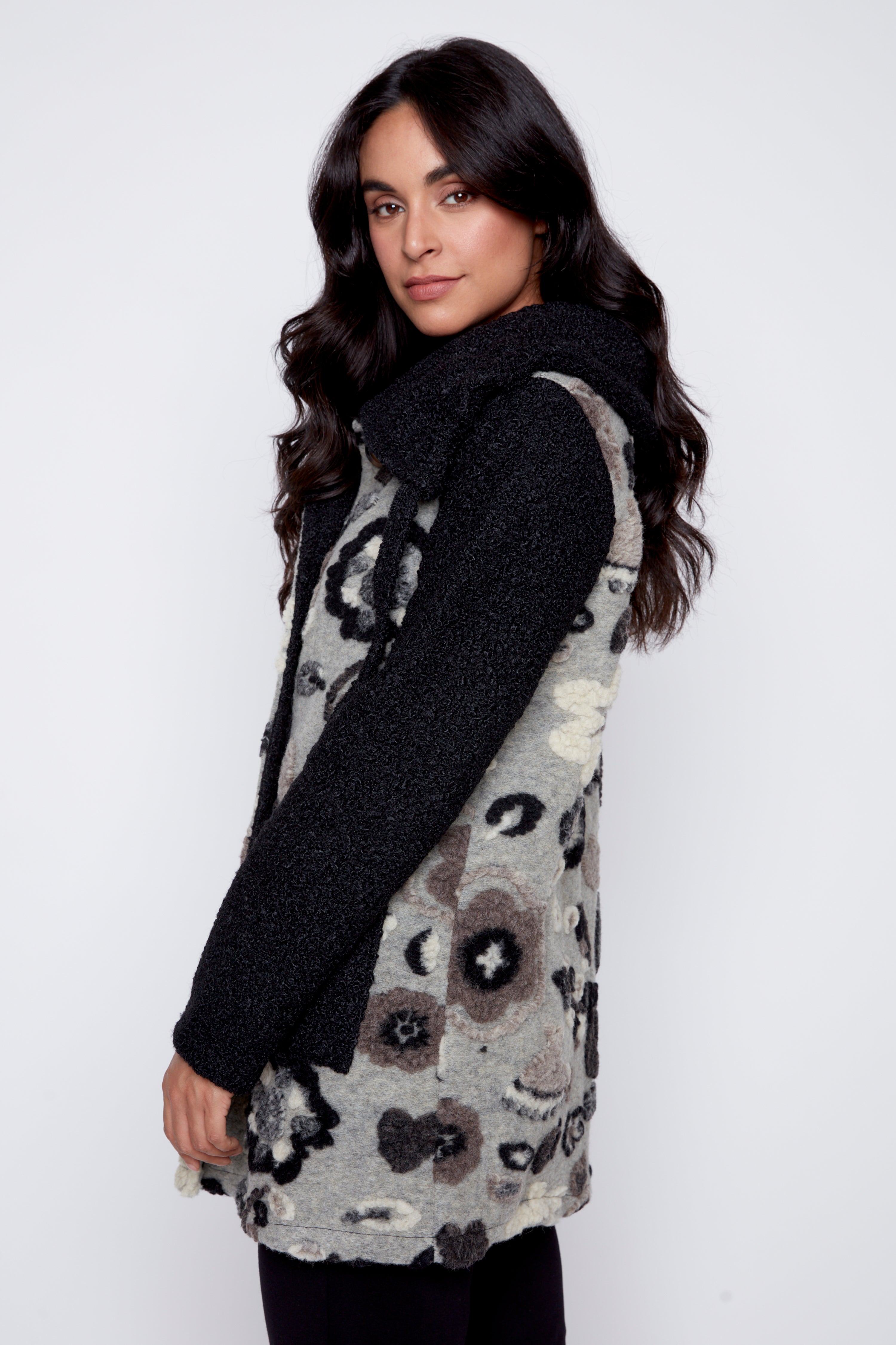 Floral embroidery boucle jacket