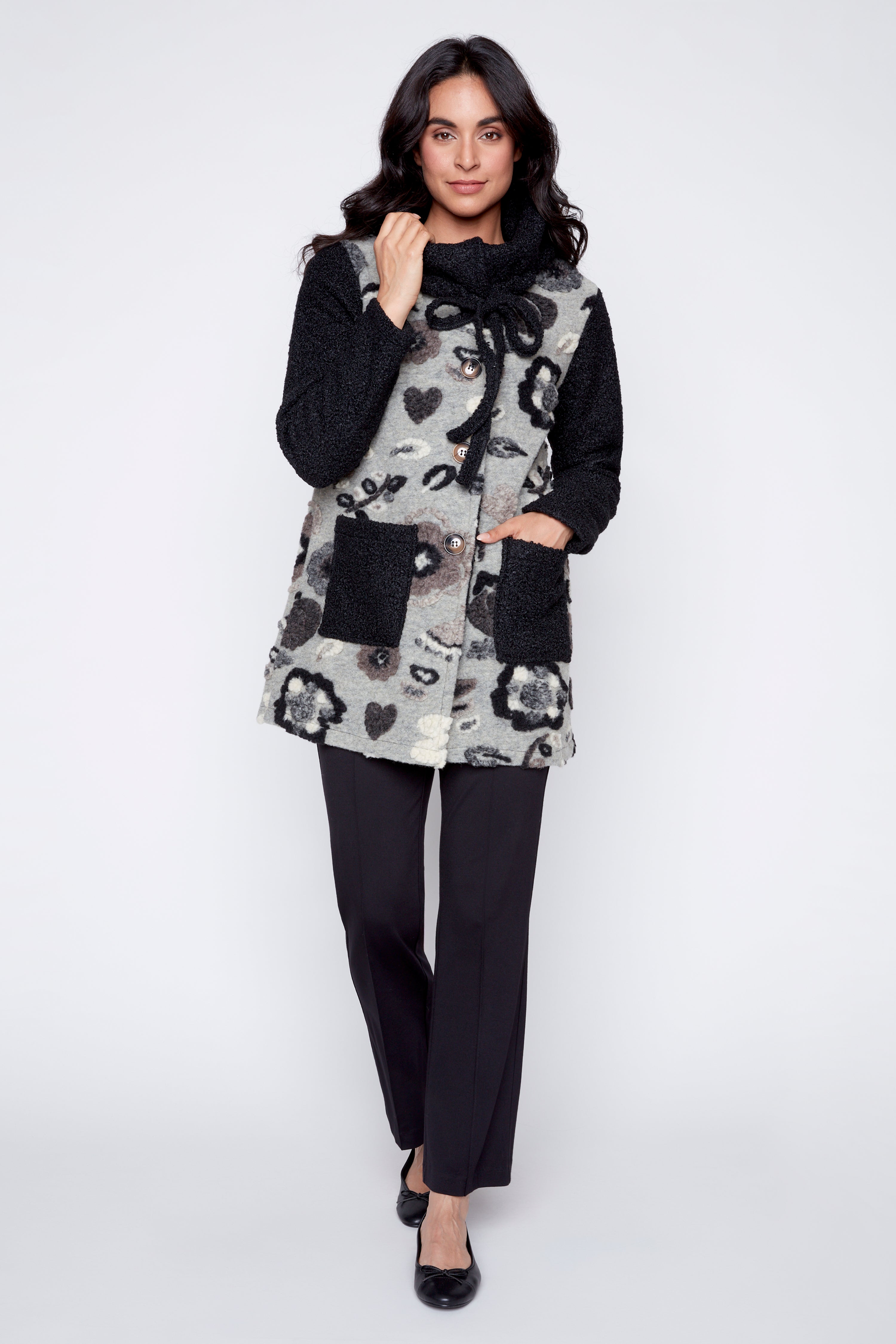 Floral embroidery boucle jacket